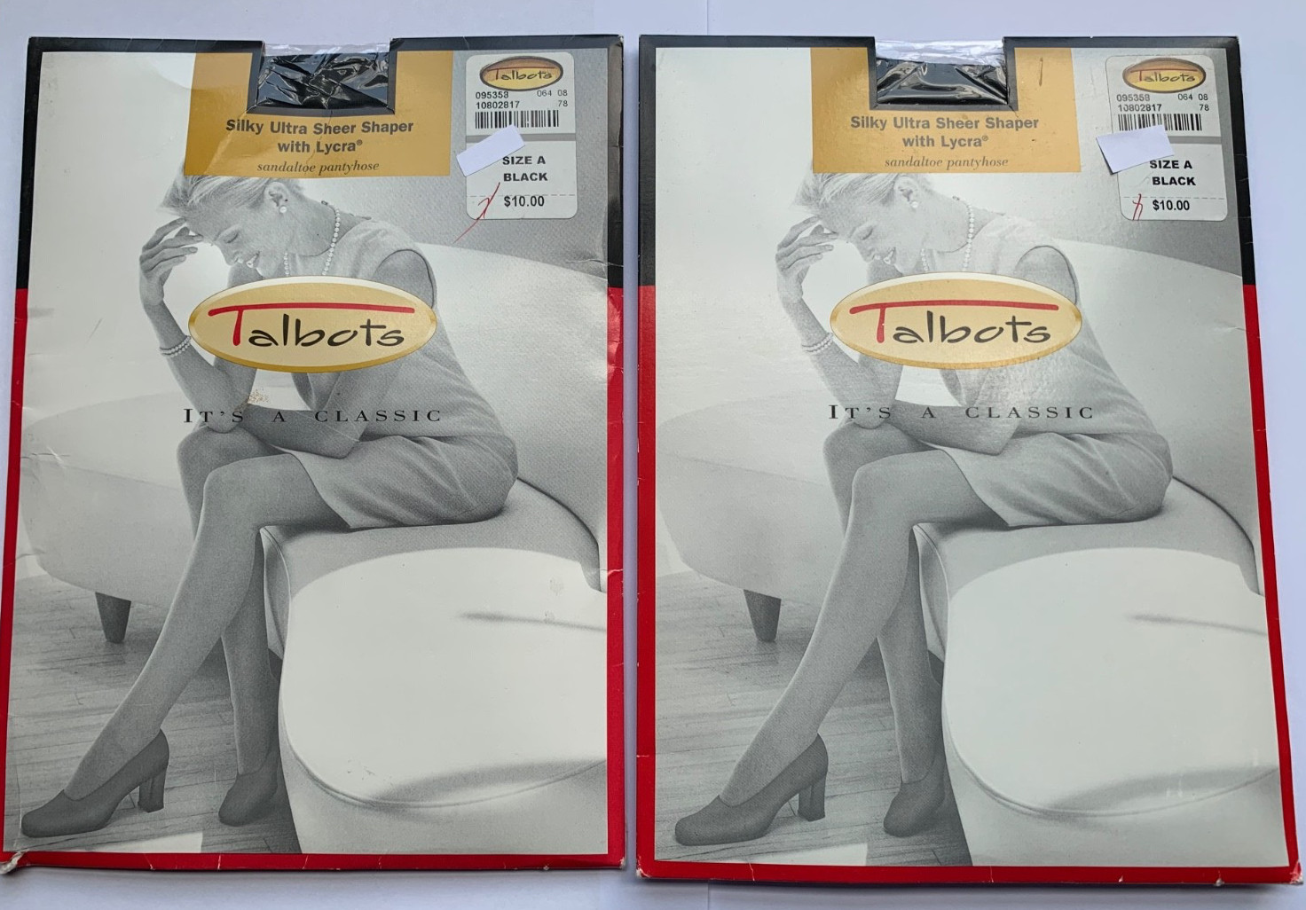 Talbots Vintage Black Silky Sheer Shaper Lycra Pantyhose Size A Two Pairs NWT