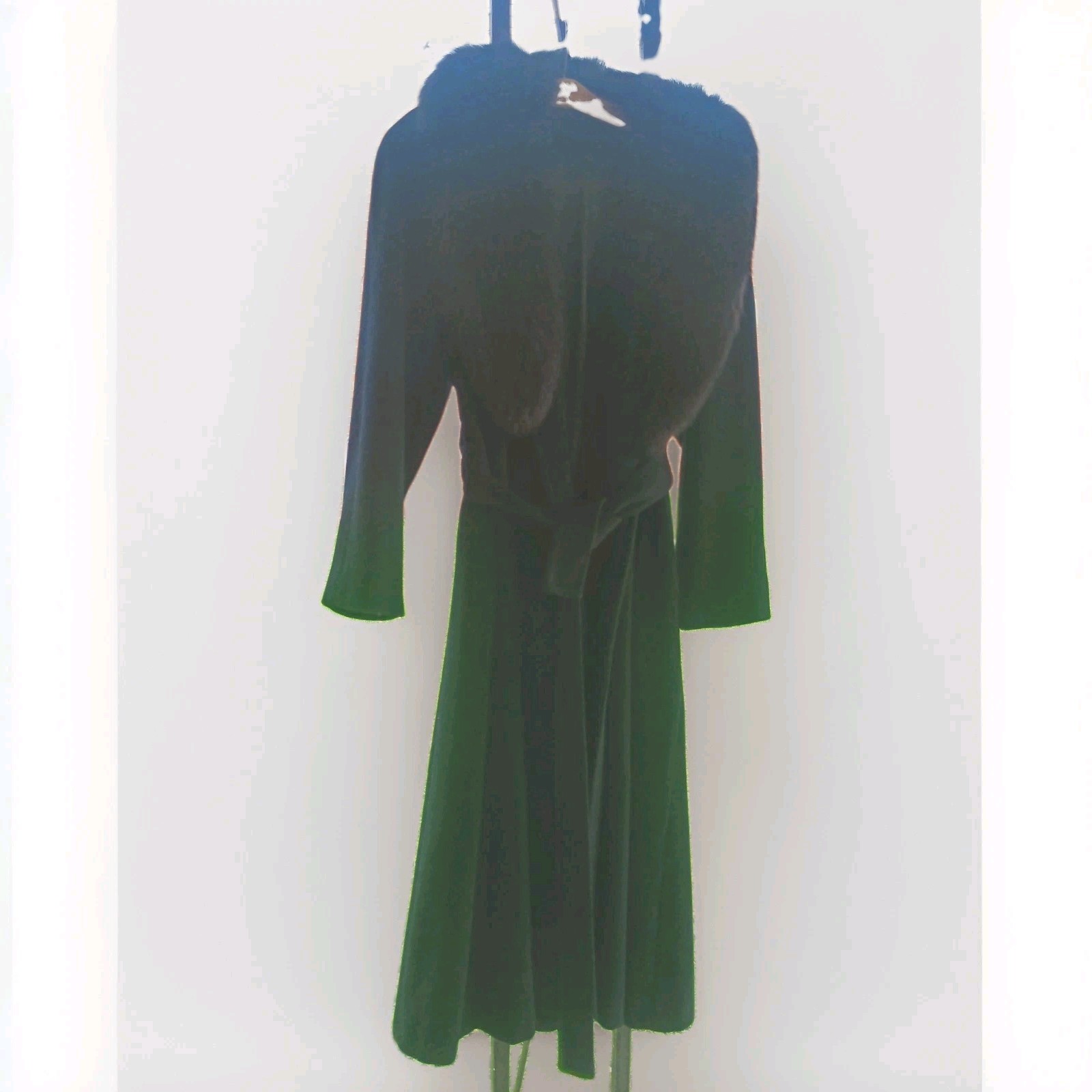 Vintage Coats By Cattiva Ladies Size S/M Black Wool & Fox Fur Collar Long Coat