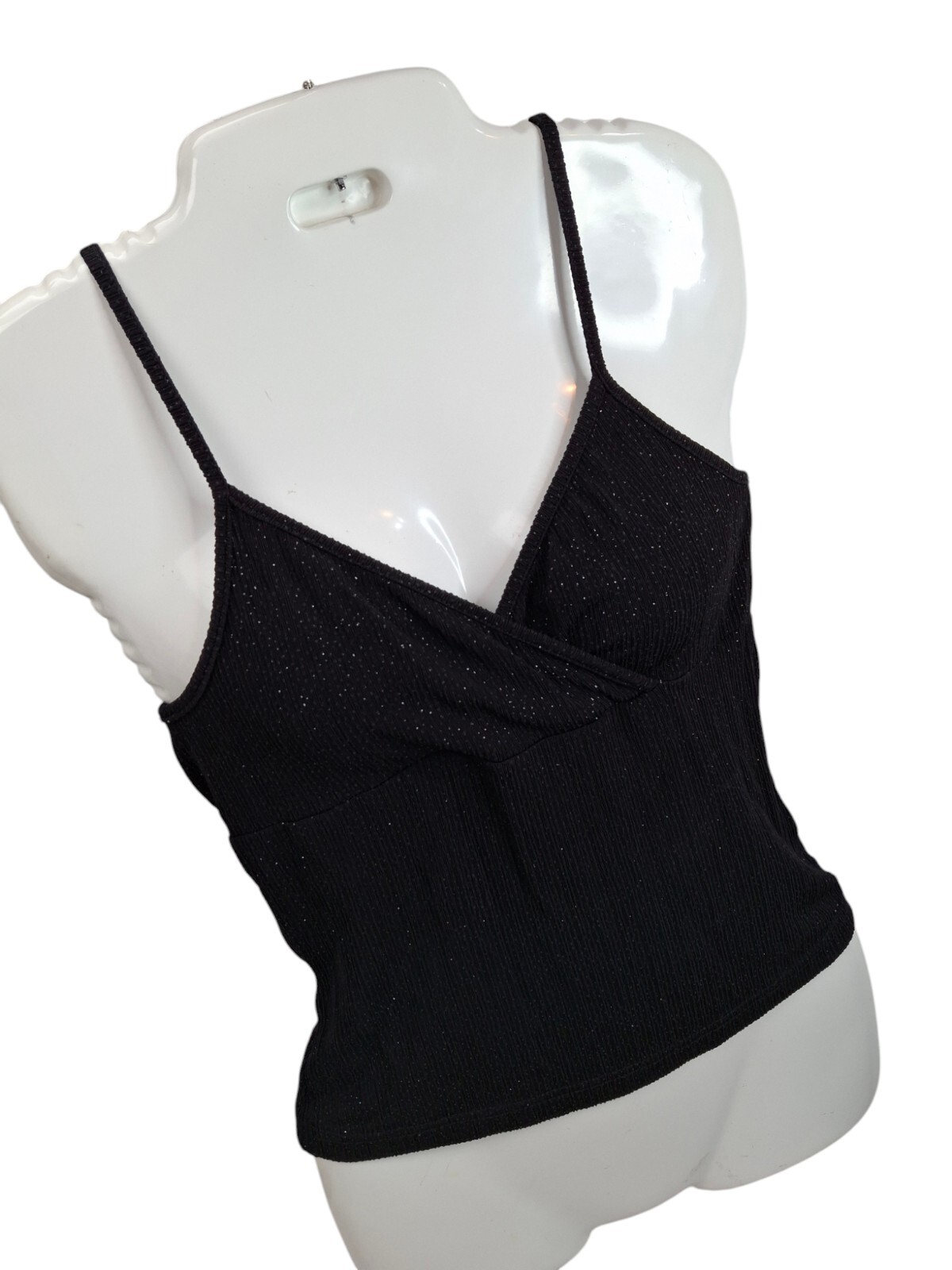 VTG 90s Black Cami Top L XOXO Dark Fairycore Slinky Stretch USA glitter thread