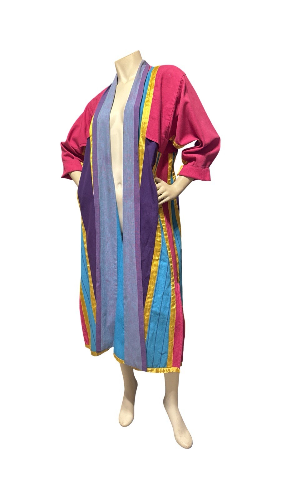 VTG OPUS 1 Duster Multi Color Patchwork Jacket Cotton Mexican Designer Cardigan