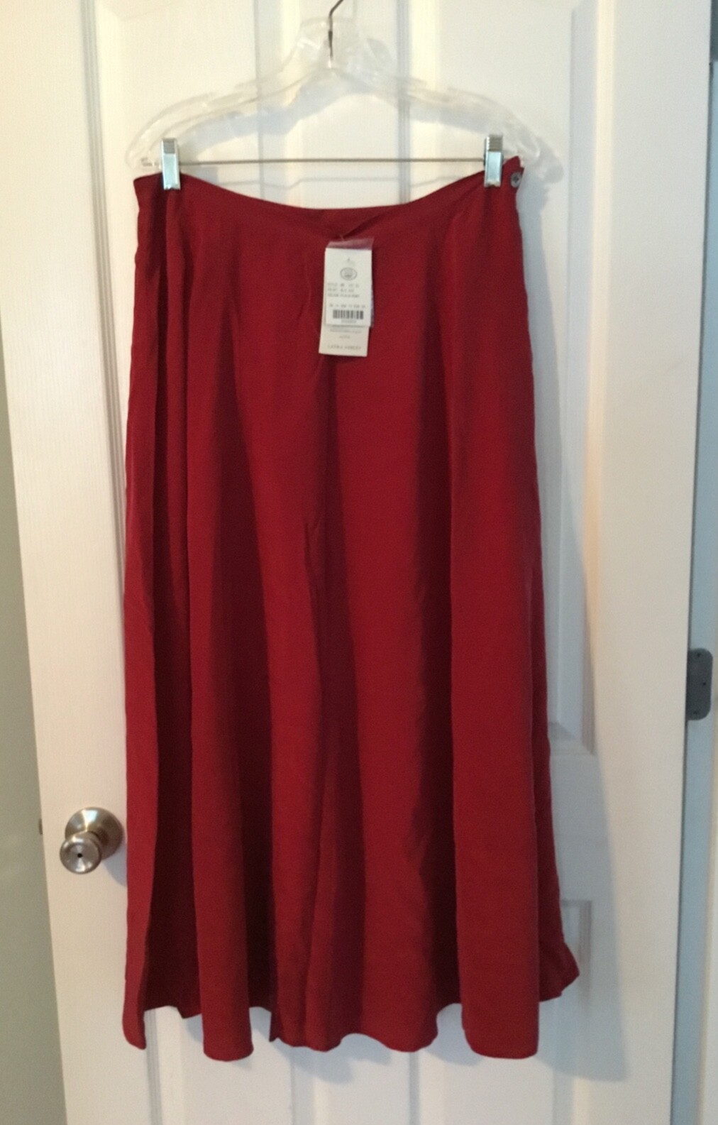 NWT LAURA ASHLEY LONG SILK SKIRT SIZE 10 (UK 14) RUBY RED SIDE ZIP FULL SKIRT 