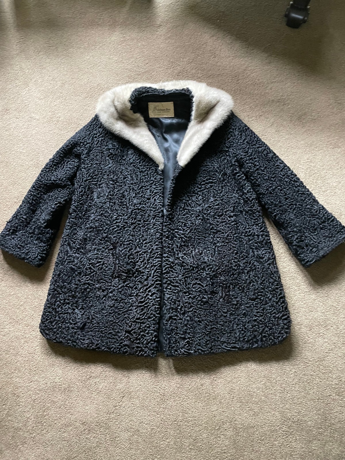 Vintage 1950’s Persian Lamb Curly Wool Coat with Fox Fur Collar