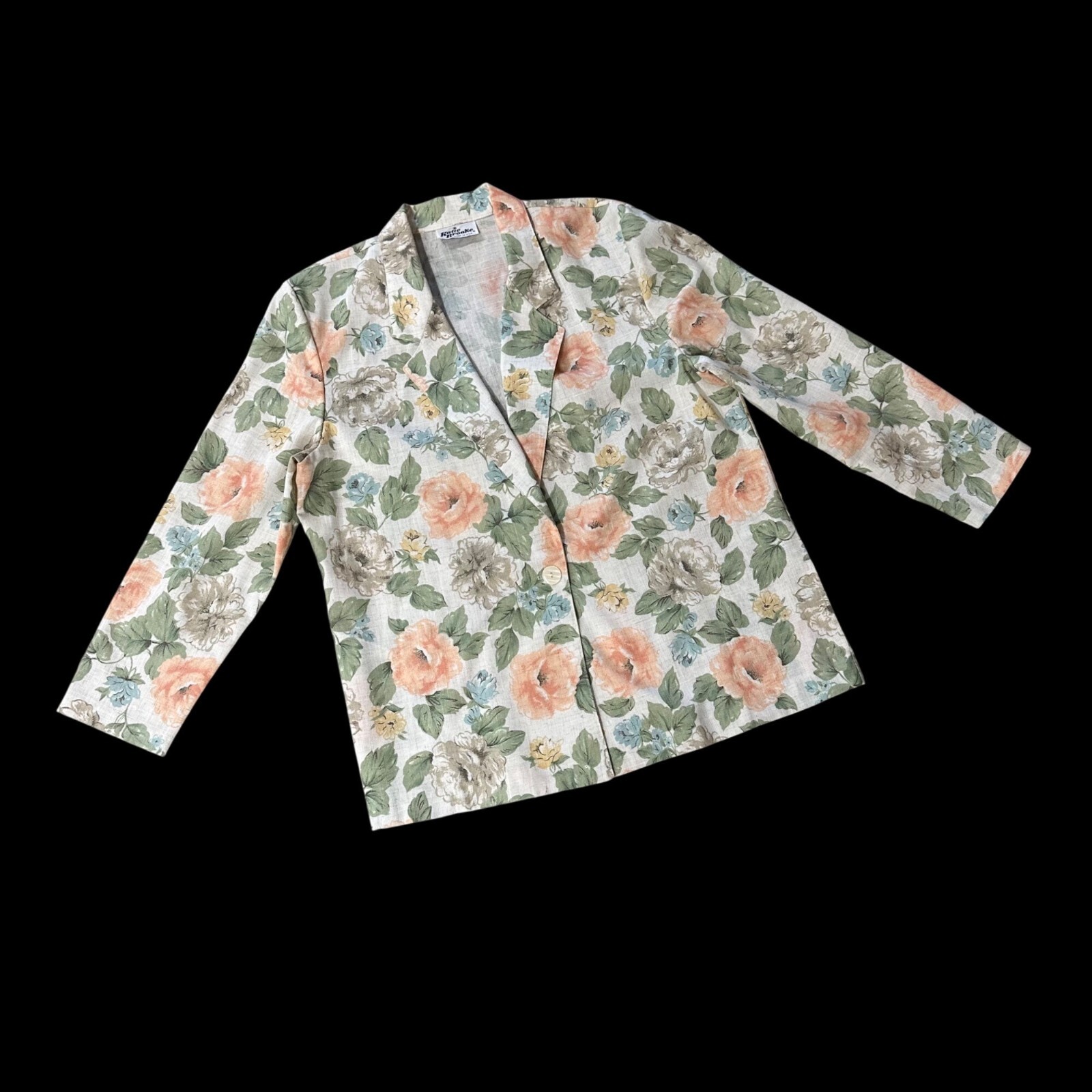 Vintage Floral Blazer Jacket Katie Brooke Size 16 Made In USA 1990s Fashion