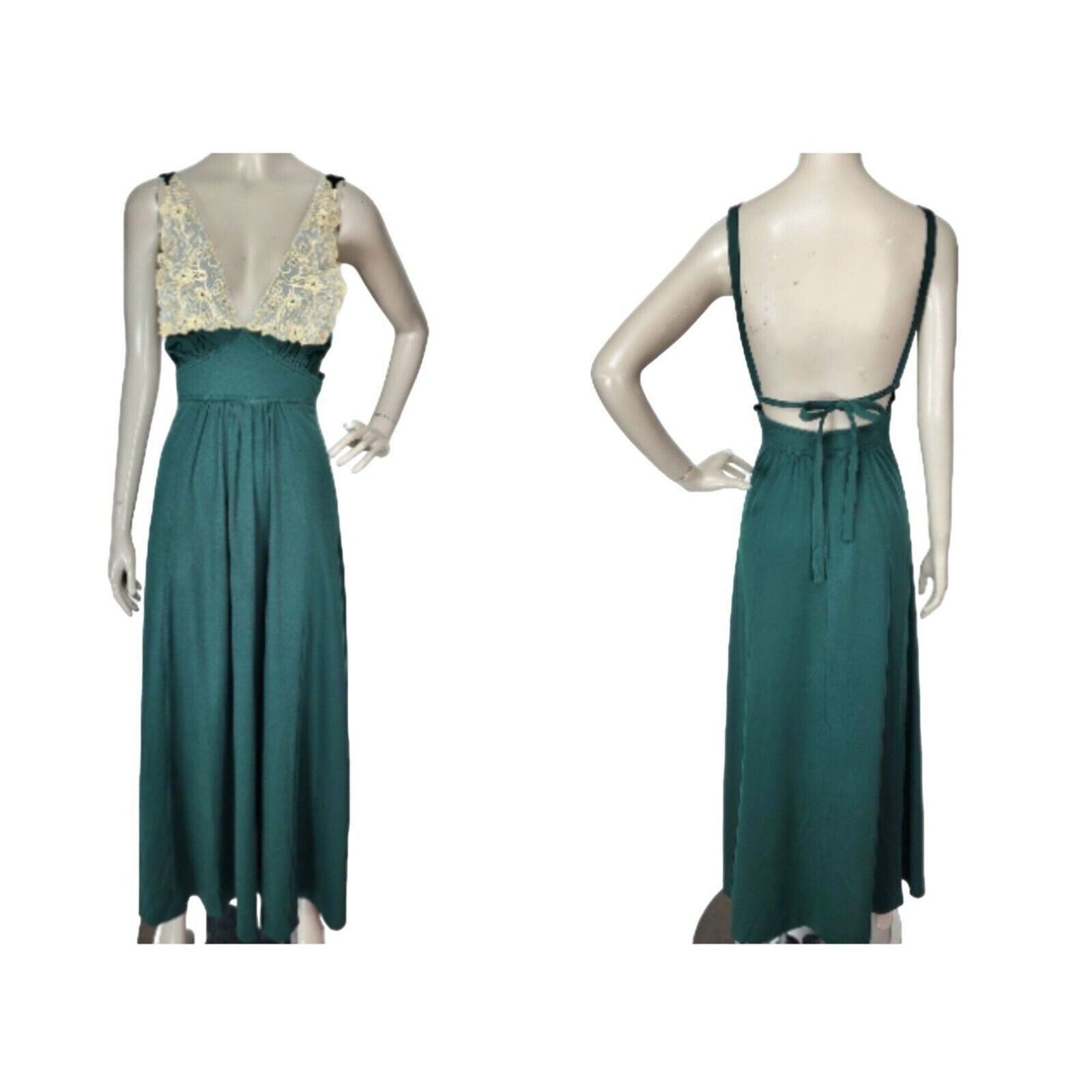 Vintage 70s Strappy Backless Lace Bust Sexy Hostess Prom Party Maxi Dress