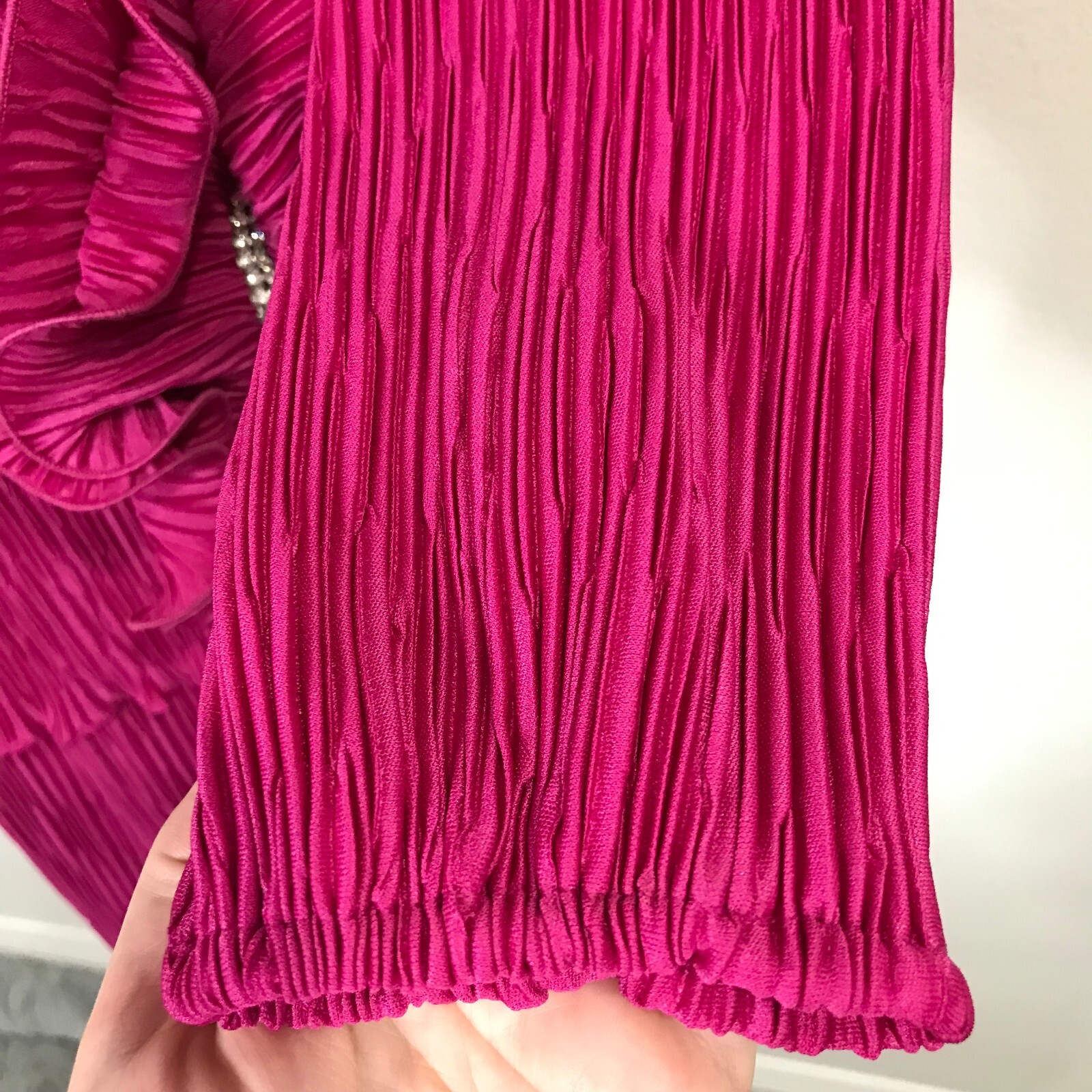 After Dark Vintage 80 s Dress Pink MEDIUM M 9-10 Long Sleeve Ruffle Crystal