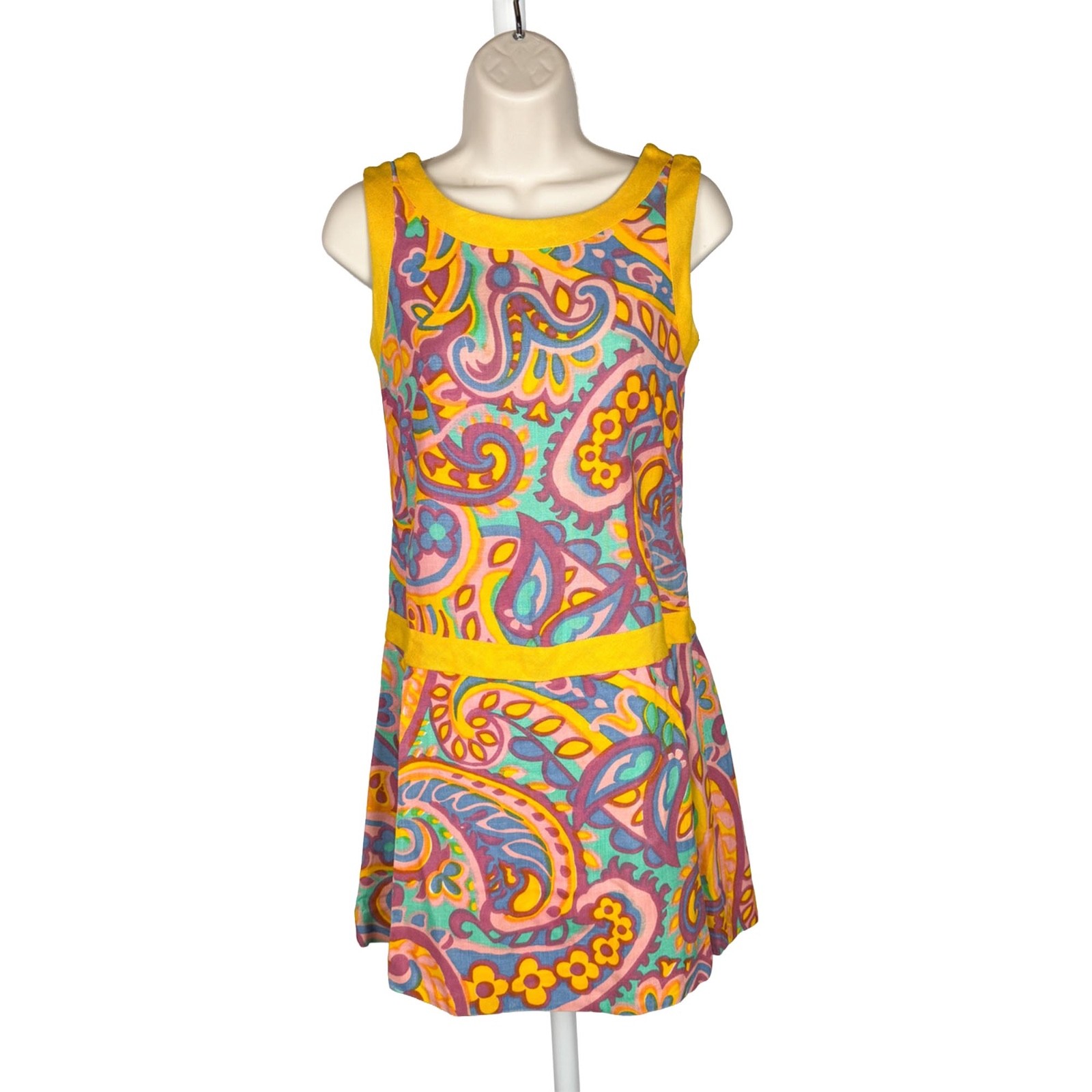 1960s Vintage Yellow Psychedelic Paisley Print Romper
