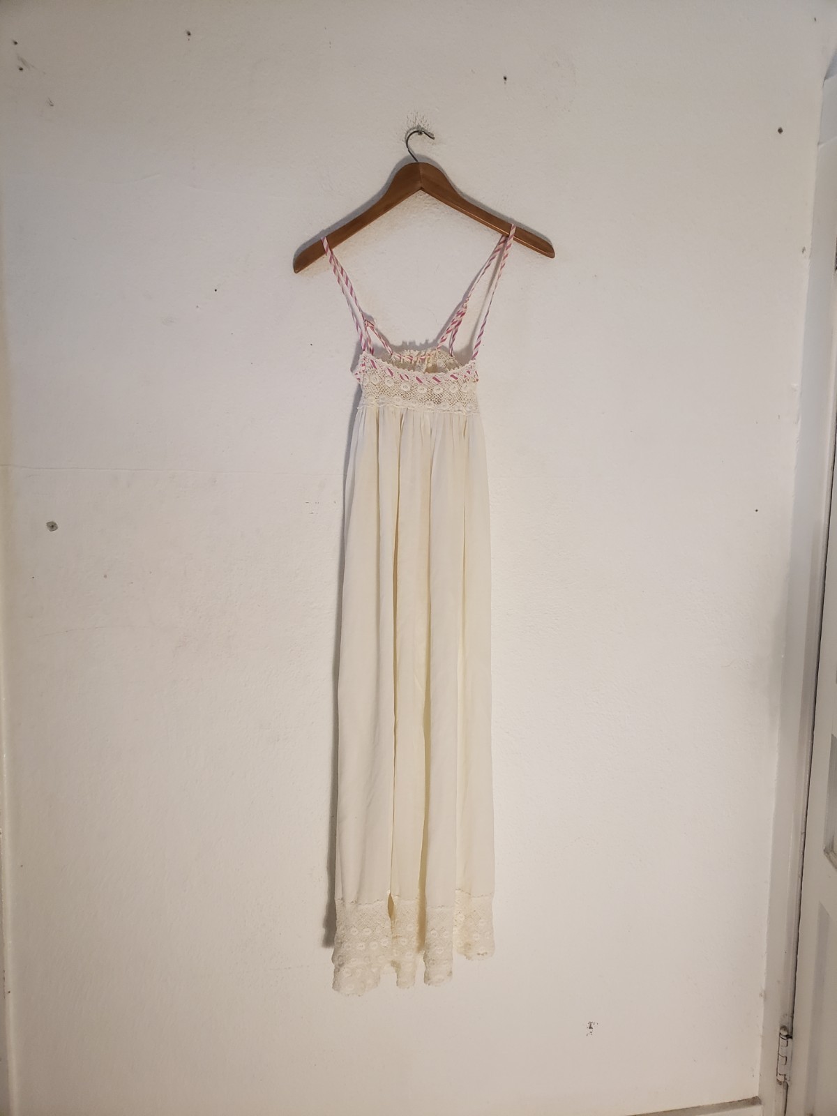 Vtg 60s 70s Iris Lingerie S White Flowy Cotton Gauze Maxi Dress Nightgown Lace