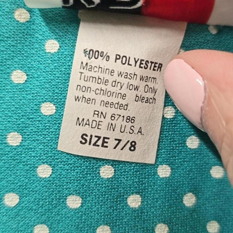 KR of NY Vintage 80s Teal Polka Dot Ruffle Peplum Dress Size 7/8 Made in USA