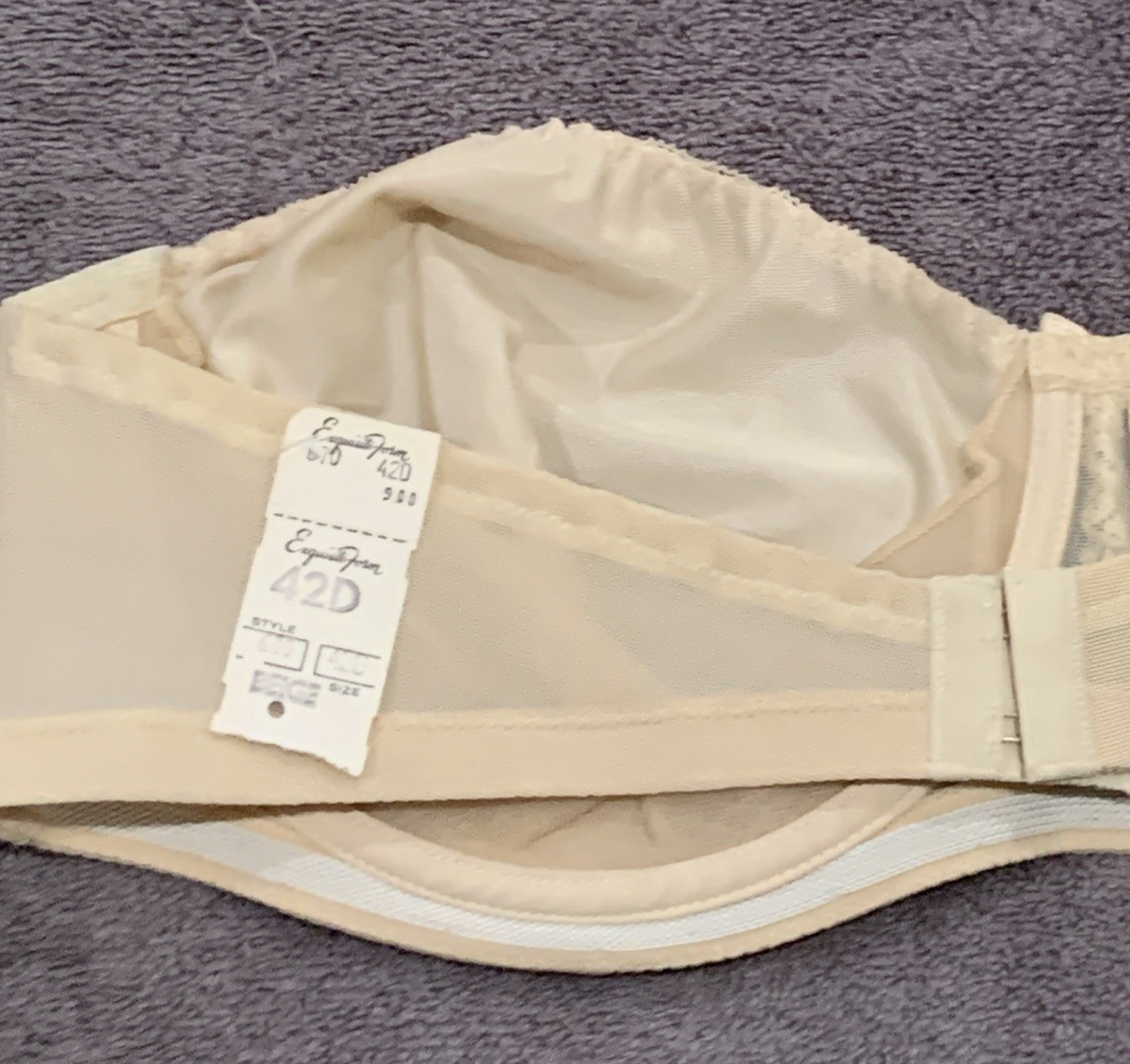 Vintage Exquisite Form Strapless Beige Bra #670 Size 42D NWT