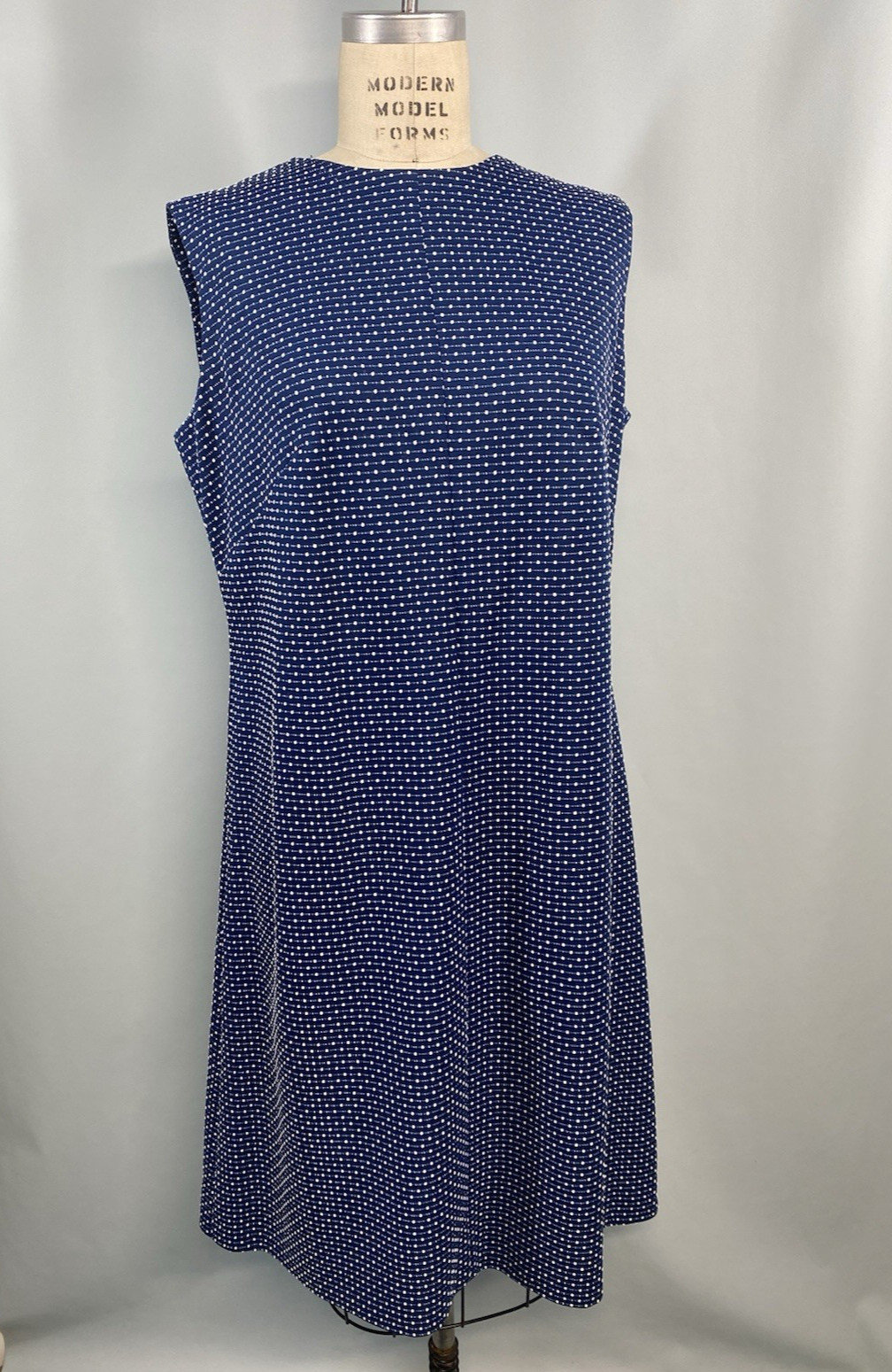 Vintage Dress SIZE EXTRA LARGE XL navy blue polka dot A-line classic 60s 70s