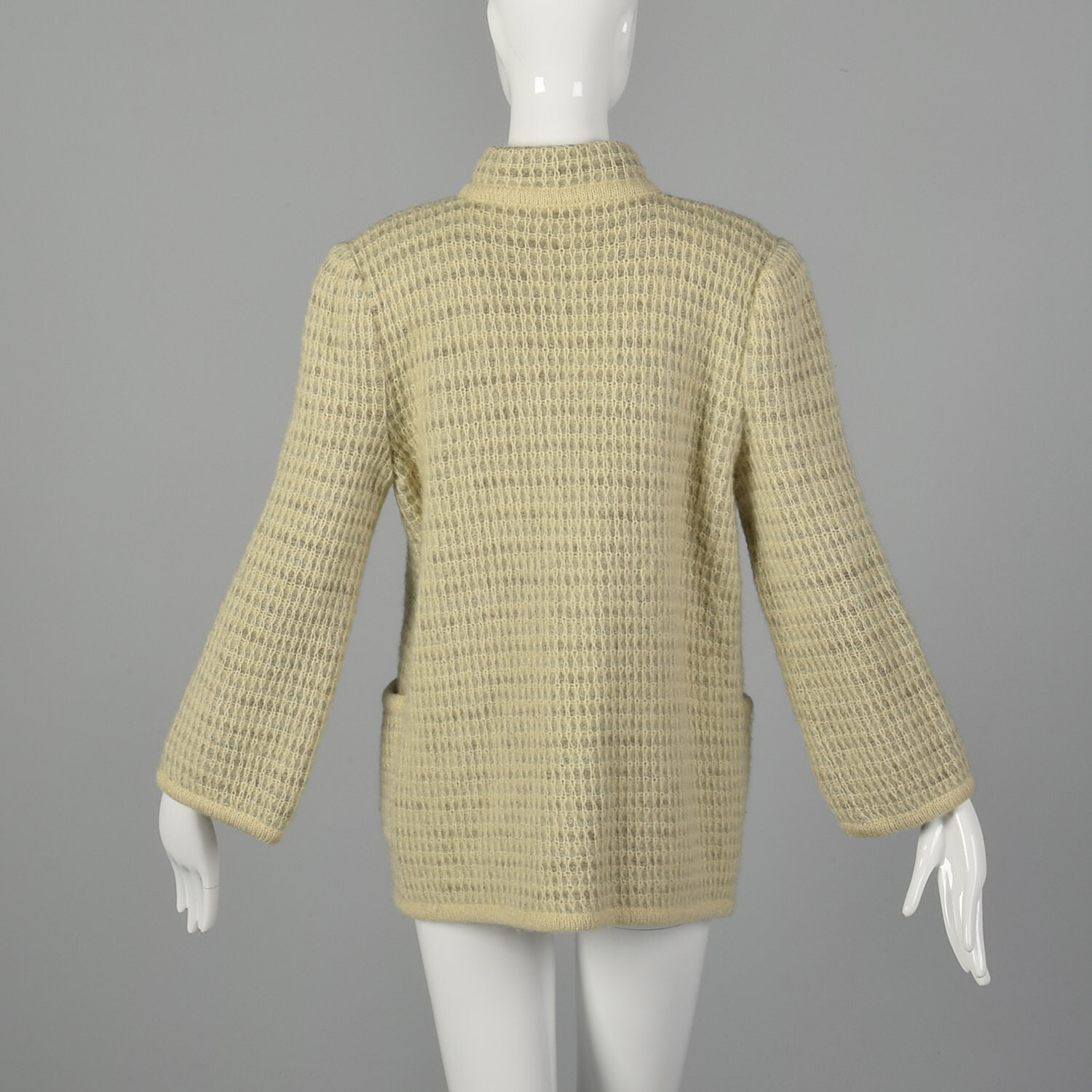 L Cream Knit Jacket 1970s Loose Knit Winter Weight Cardigan Sweater Coat 80s VTG