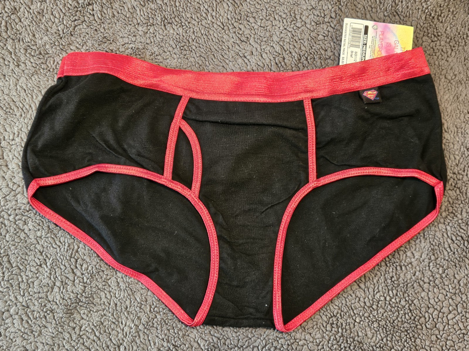 SuperGirl Intimates Women’s Boy Briefs Panties Sz: MEDIUM Color: BLACK/RED TRIM