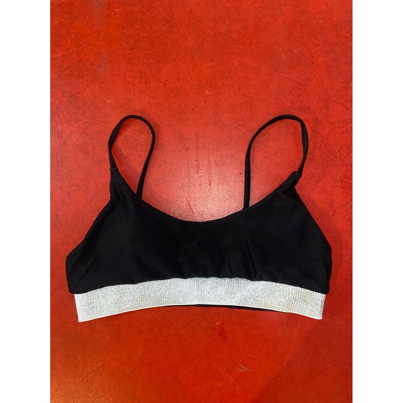 Mob Luxe Y2K Classic Minimalist Goth Black Bikini Top with Sparkly Silver Band