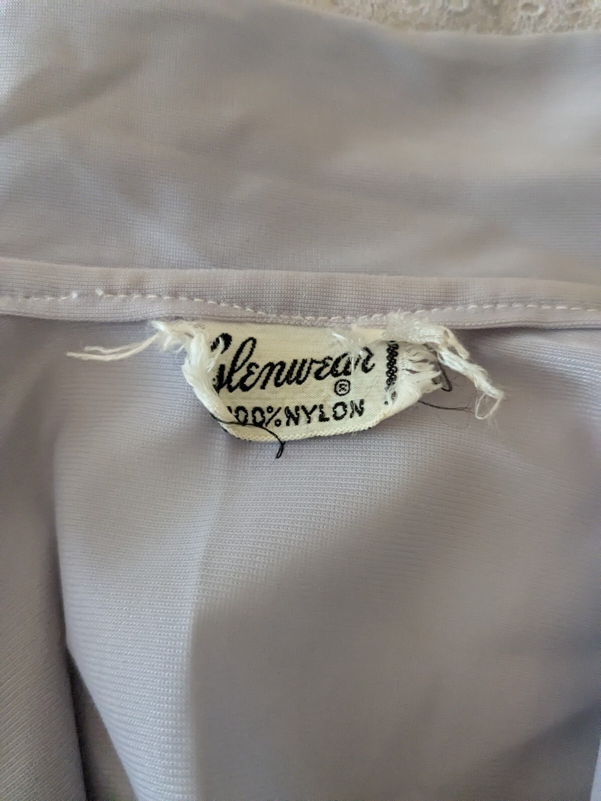Vintage Glenwear Nylon Lavender Short Sleeve Top w Lace 1950s or 60s