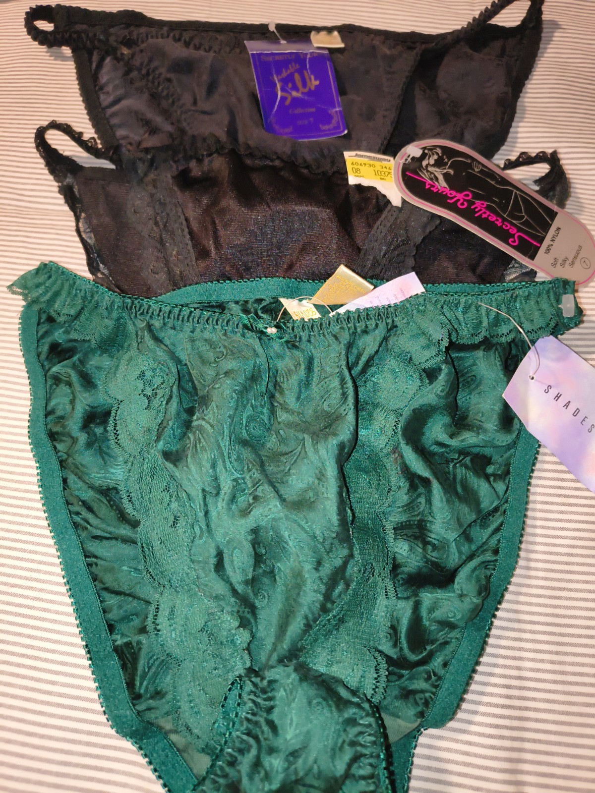Mixed Lot of Vintage Silk Nylon Lace Panties String Bikini Shiny Paisley L/7 New