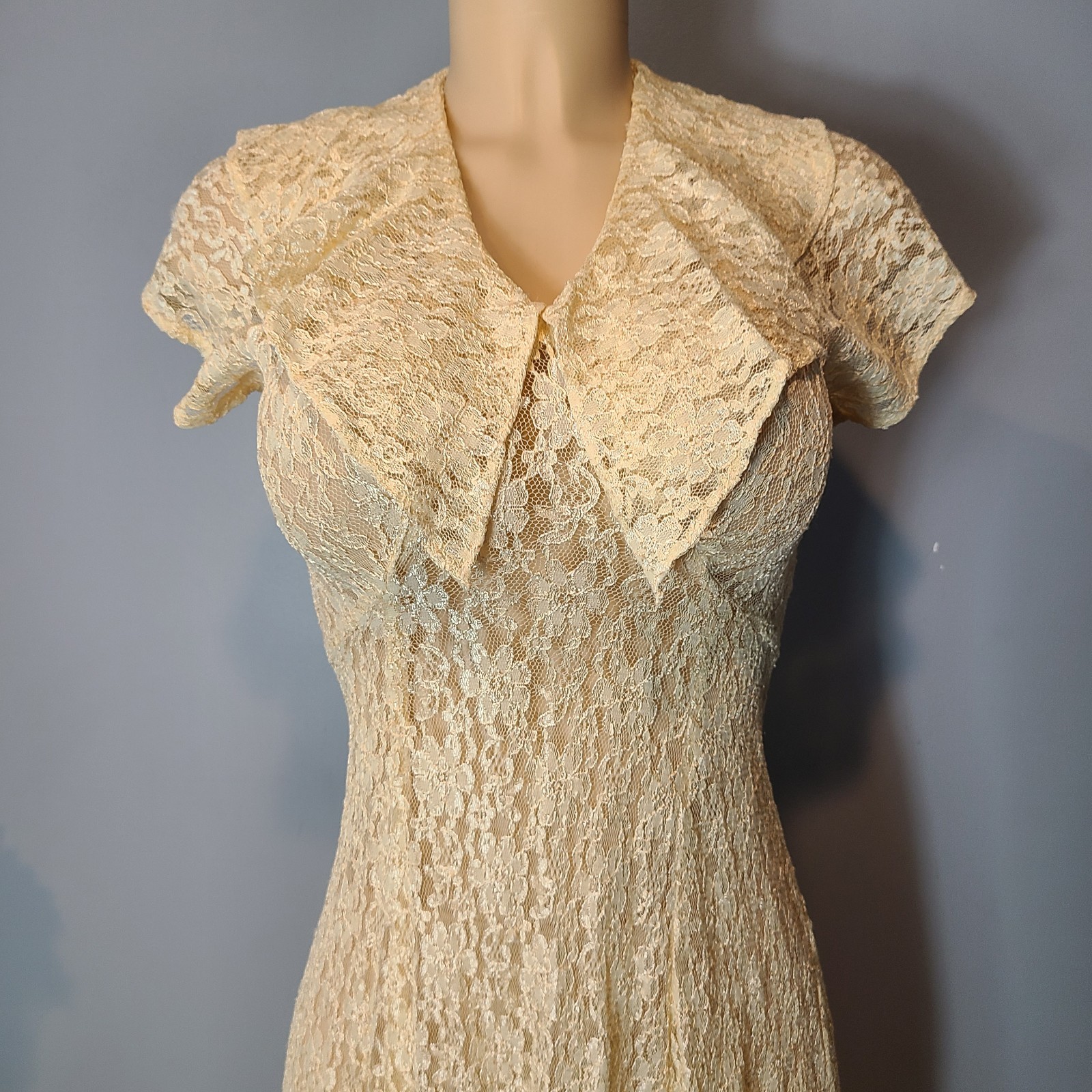 Dawn Joy 90s Butter Yellow Lace Midi Dress Bridal Fairy Ren Faire Grunge Floral