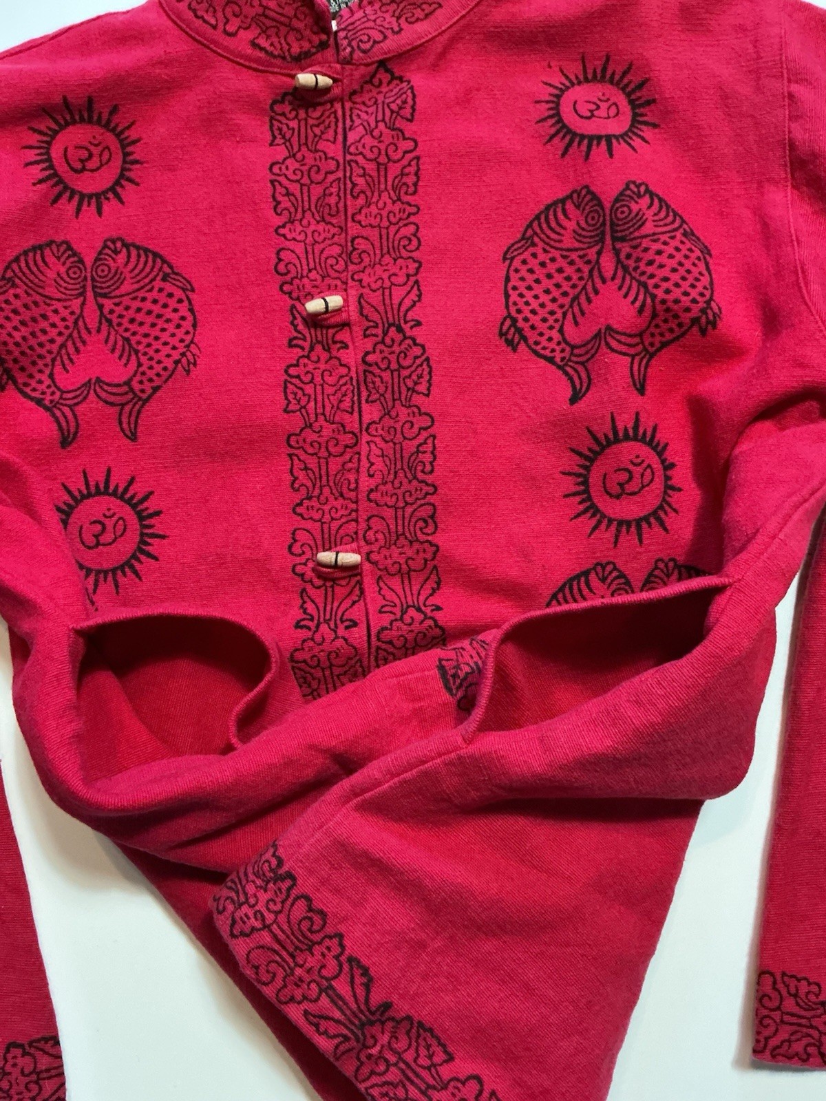 Vintage Ganesh Himal Trekking & Trading Co. Nepal Fish Red Oriental Tang Jacket