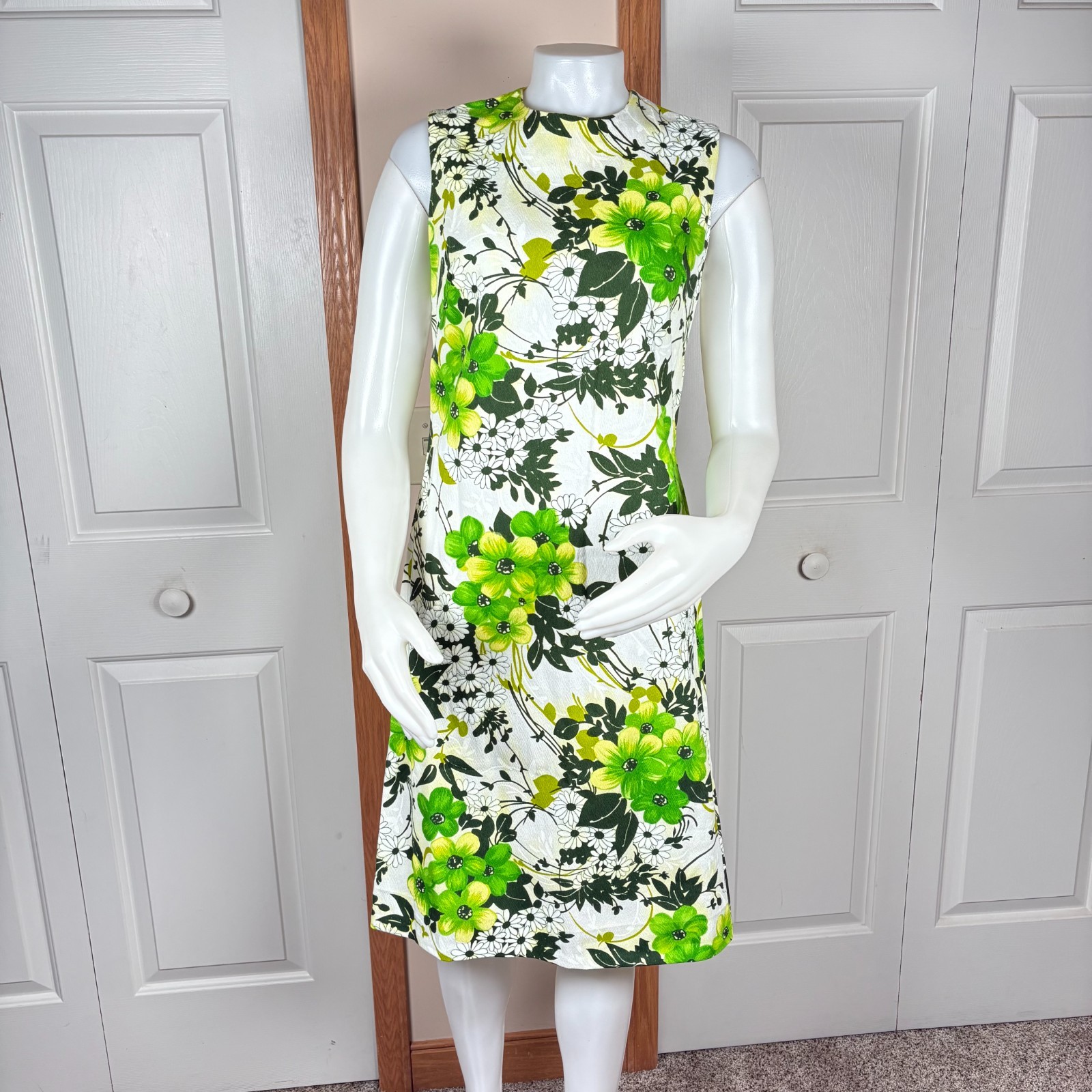 Vintage Alan Green Hawaiian Barkcloth Dress Floral Womens Size 12
