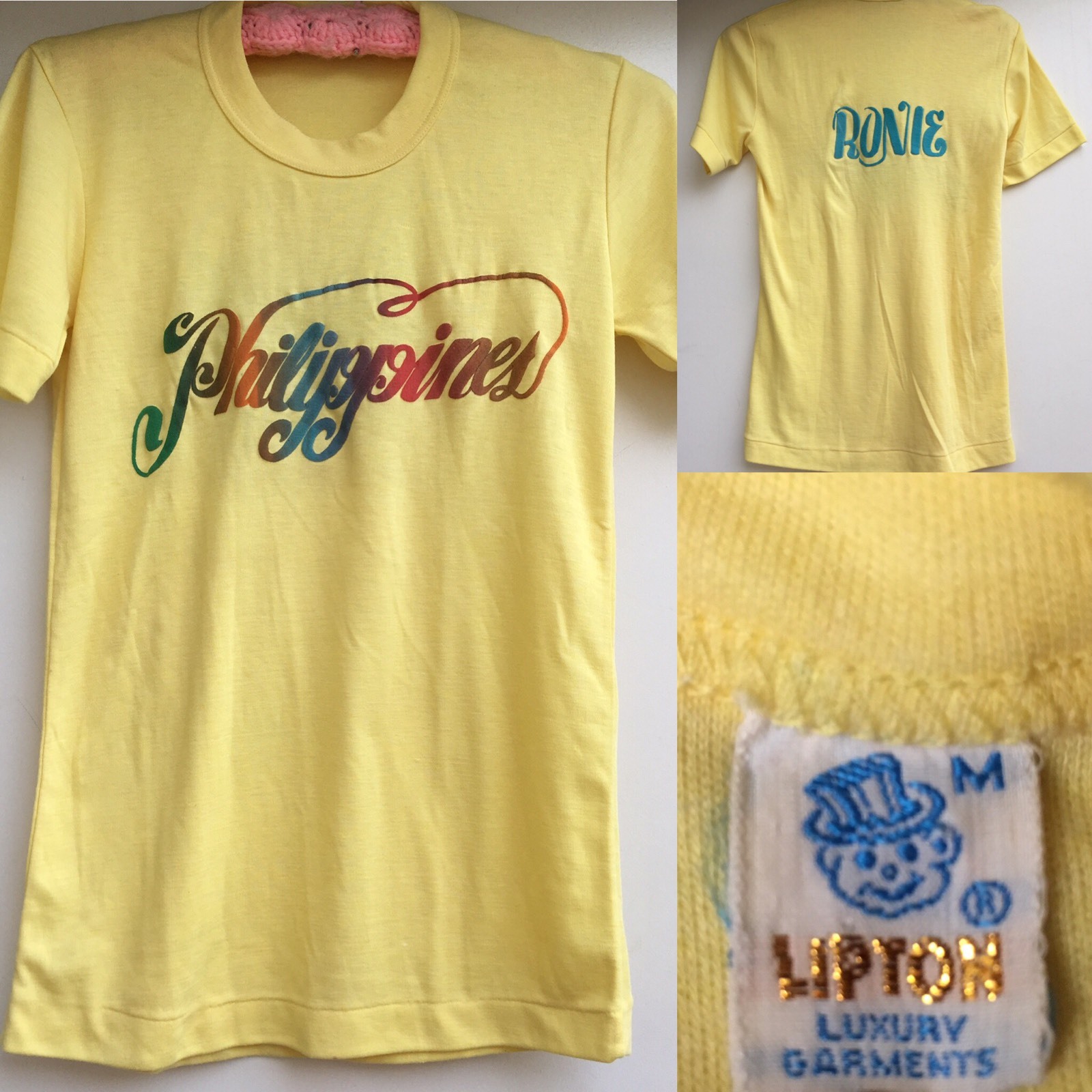 Vintage LIPTON Luxury Garments T-Shirt Philippines rainbow lettering RONIE M