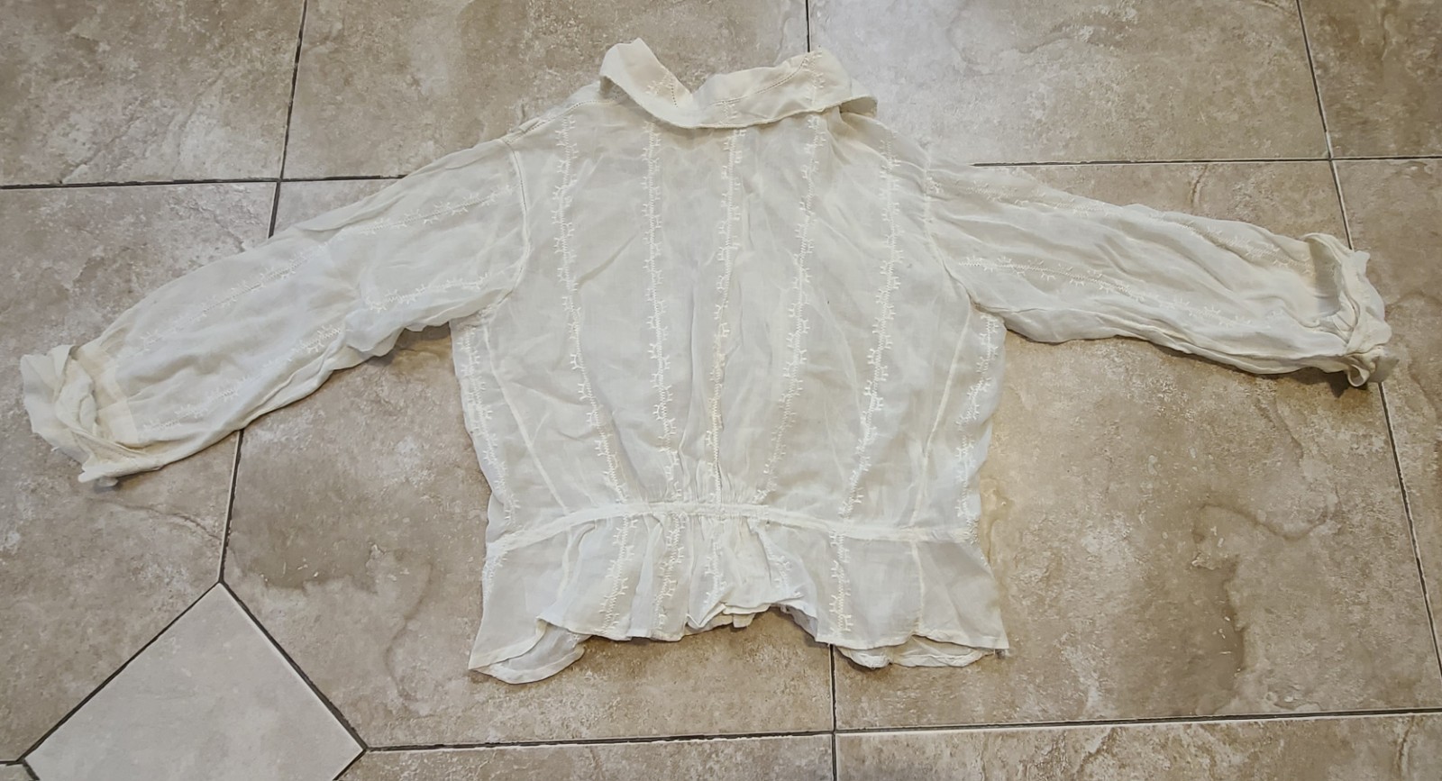 Antique Edwardian Sheer Lacy Dressing Night Gown Shirt Blouse Prarie Wedding S