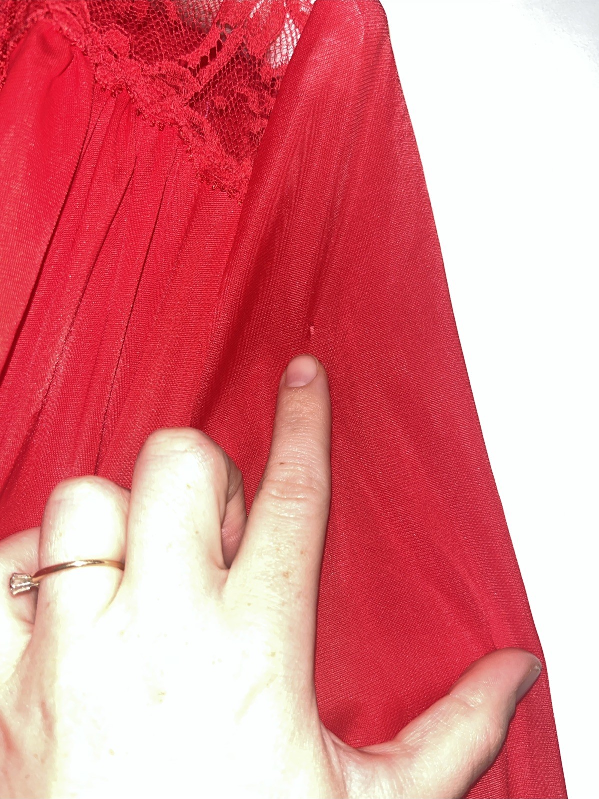 VTG OLGA Red Satin Robe Lace Trim Medium Style 9702 Long Nightgown Peignoir
