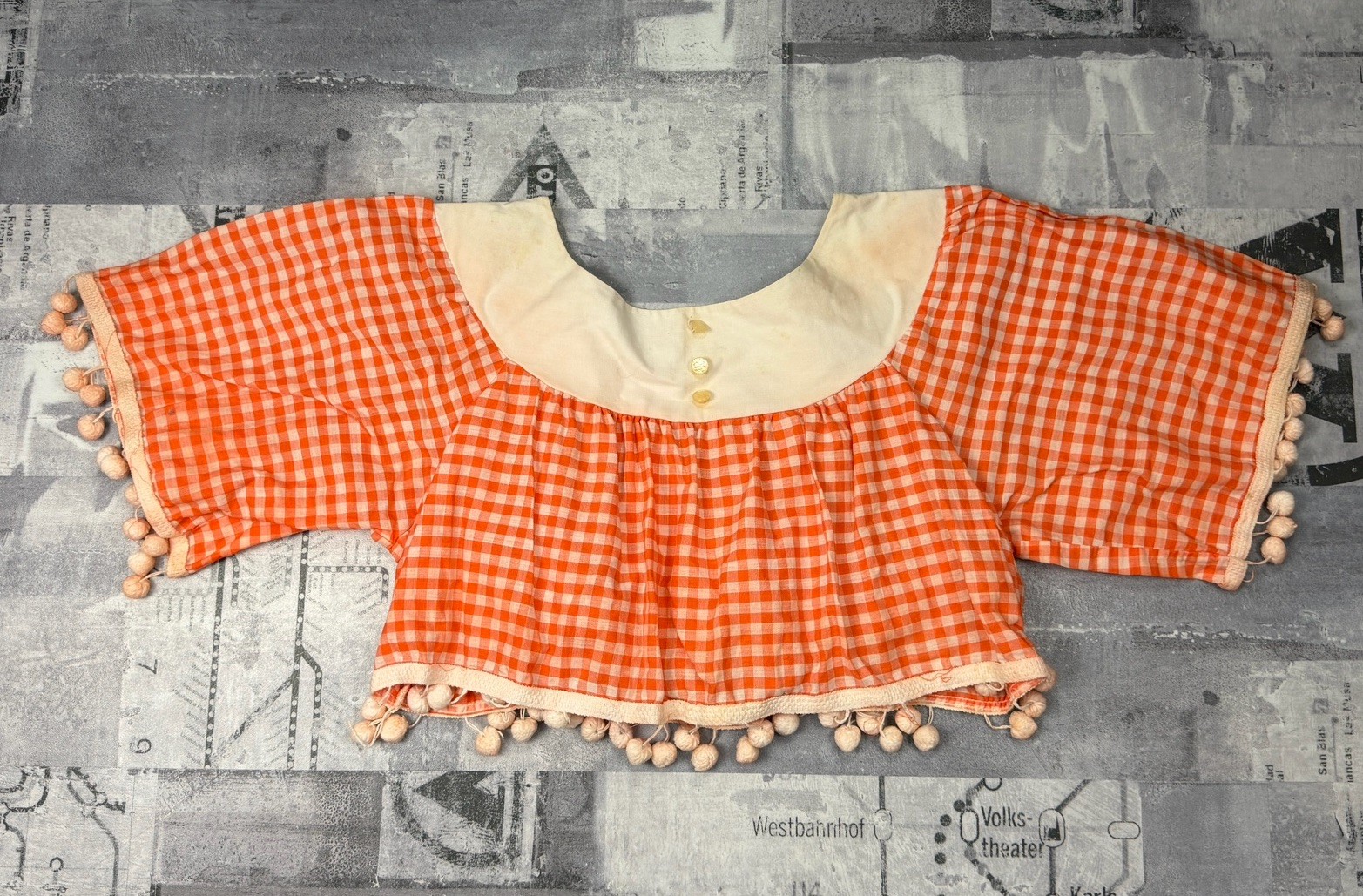 Vintage Melray Cottage core Prairie Orange gingham Boho Romantic sz 34 Crop top