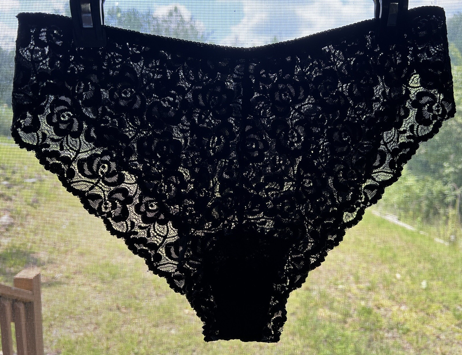 Vtg MAIDENFORM 40319 Tanga Floral Stretch Lace Hi-Cut 10/3X Black Panties #117