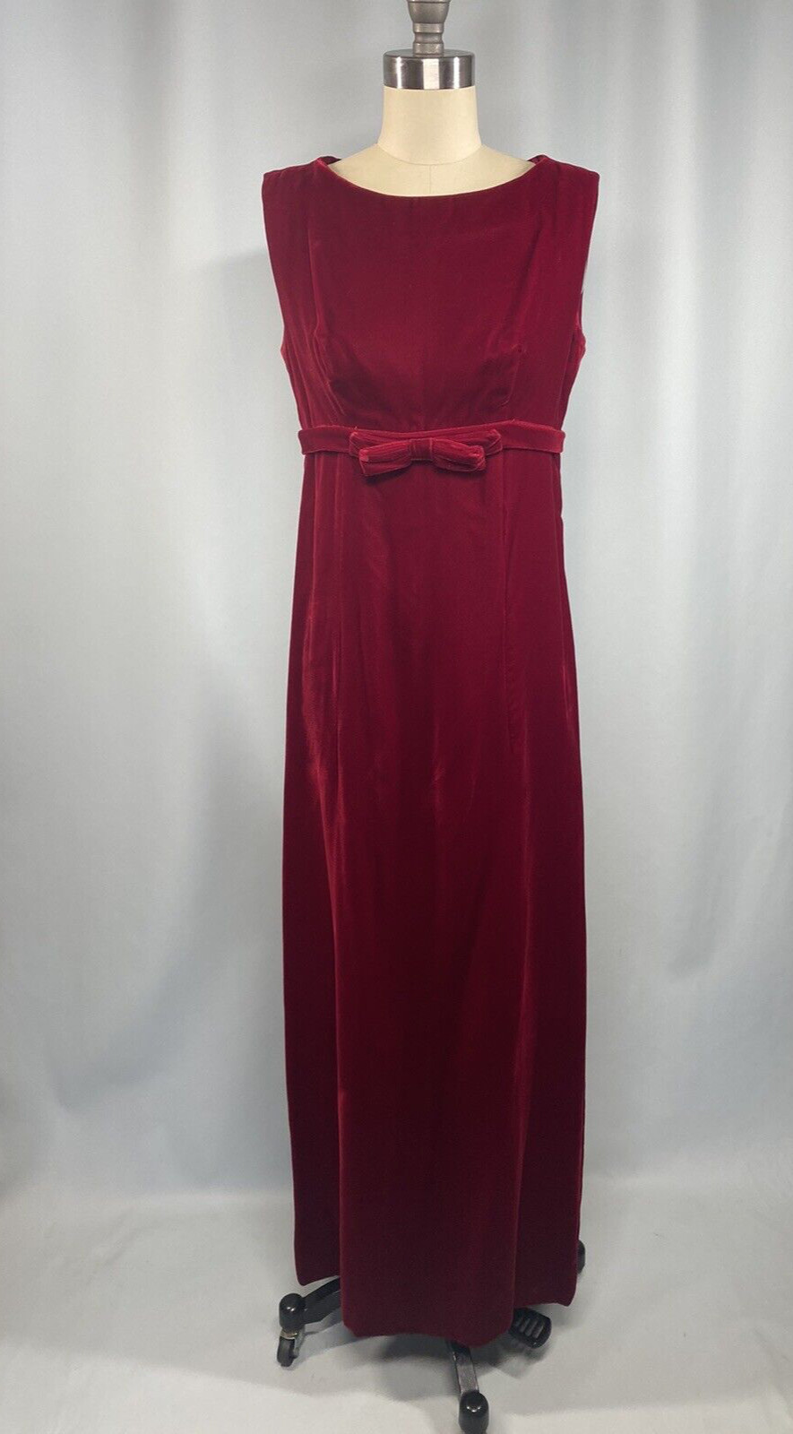 Vintage Dress SIZE SMALL red velvet long maxi heart valentines 60s 70s sheath