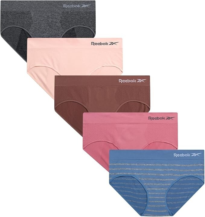 Reebok Women’s Panties – 5-Pack Tag-Free Stretch Soft Seamless Hipster (S-XL)