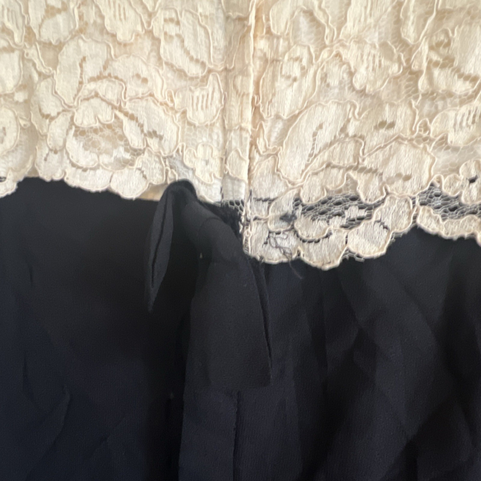 ILGWU 1960s Black Ivory Lace Sheath Dress Satin Eveningwear Formal