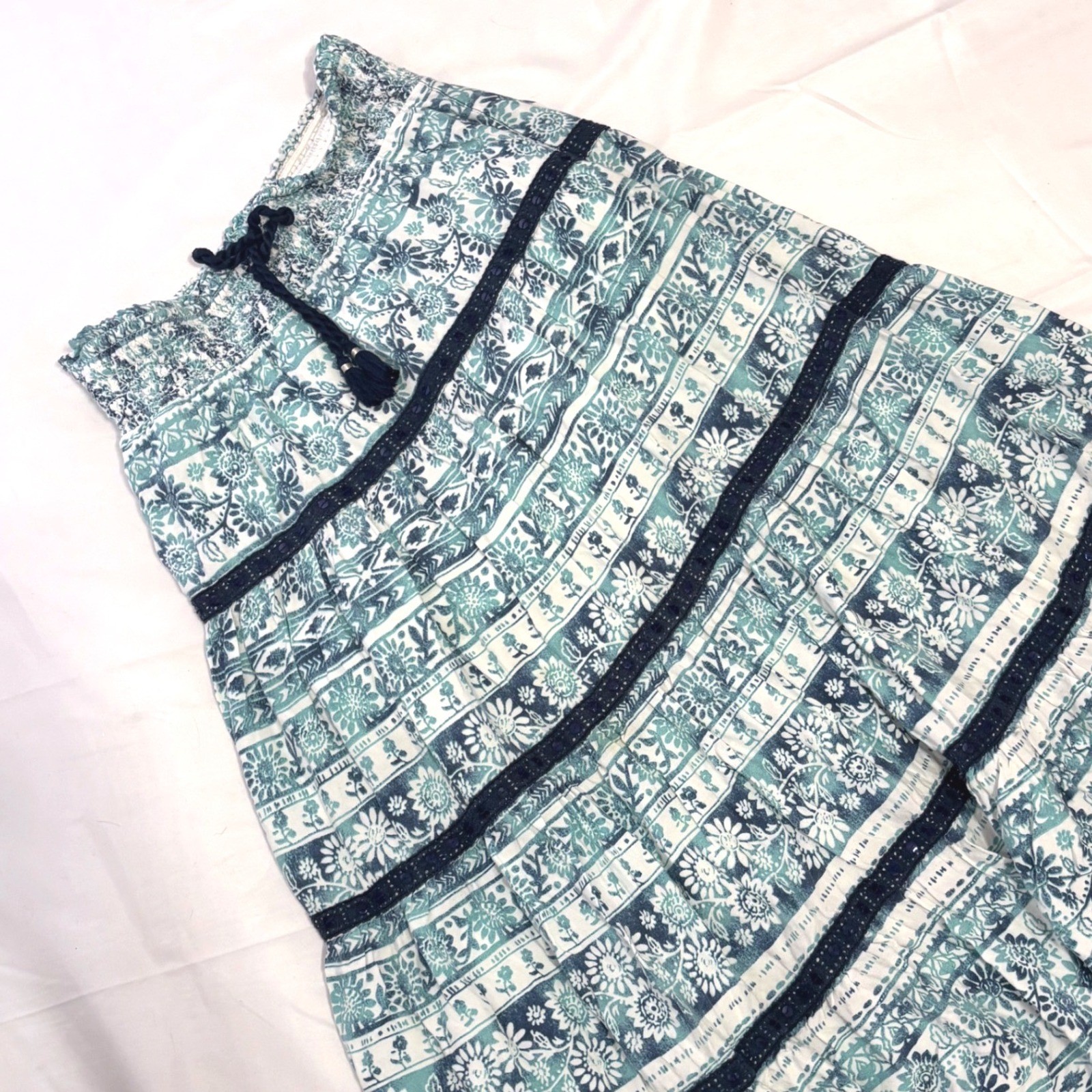JUSTICE Vintage Y2k tiered blue floral print maxi skirt with sequin details