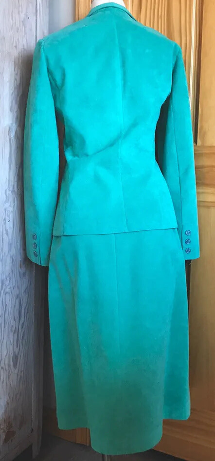 Vintage Samuel Roberts Jacket Skirt Suit Set 2pc Retro Green Faux Suede – AS IS