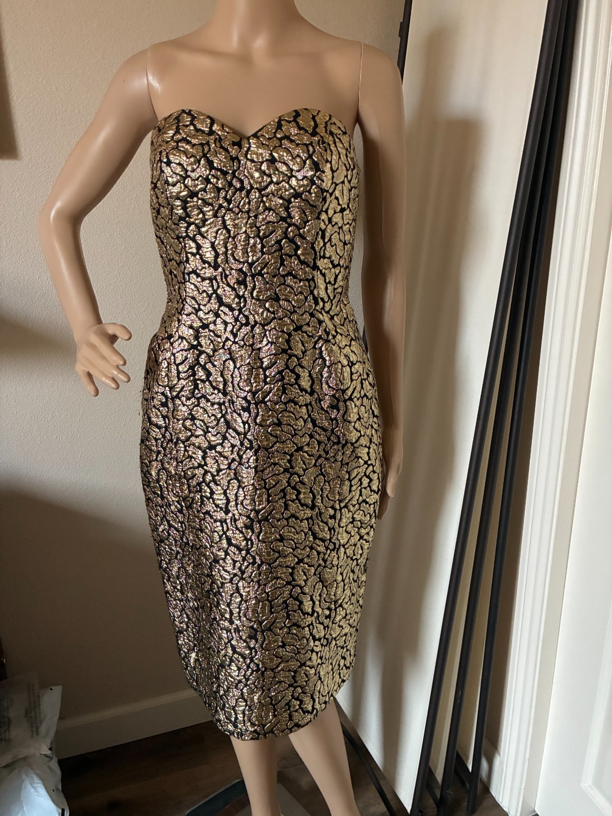 vtg 80’s A.J. Bari metallic leopard strapless sheath dress 2
