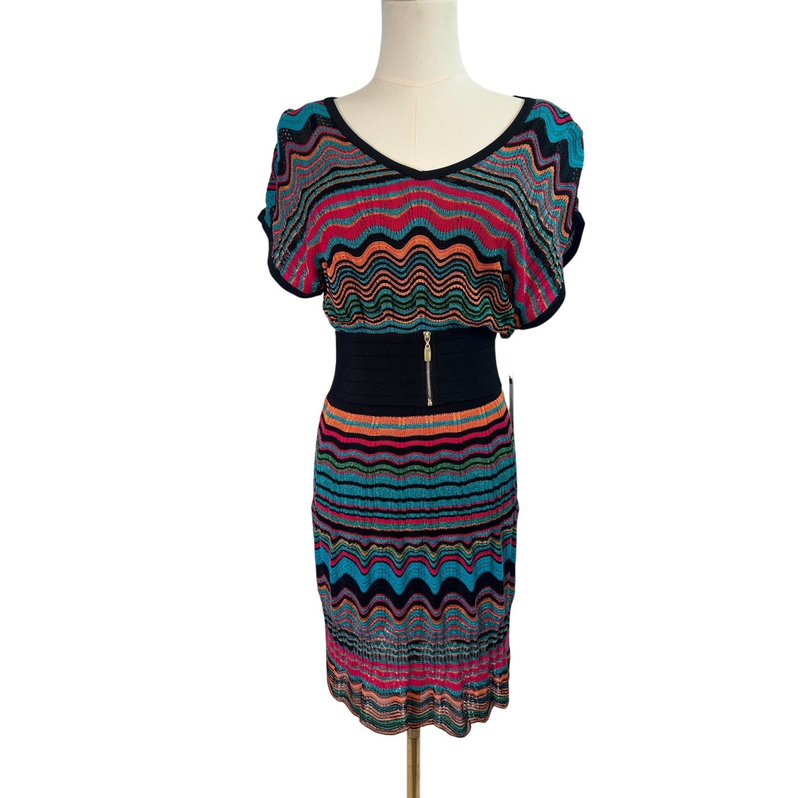 Vintage Y2K Laundry by Shelli Segal Chevron Crochet Knit Dress NWT SP Deadstock