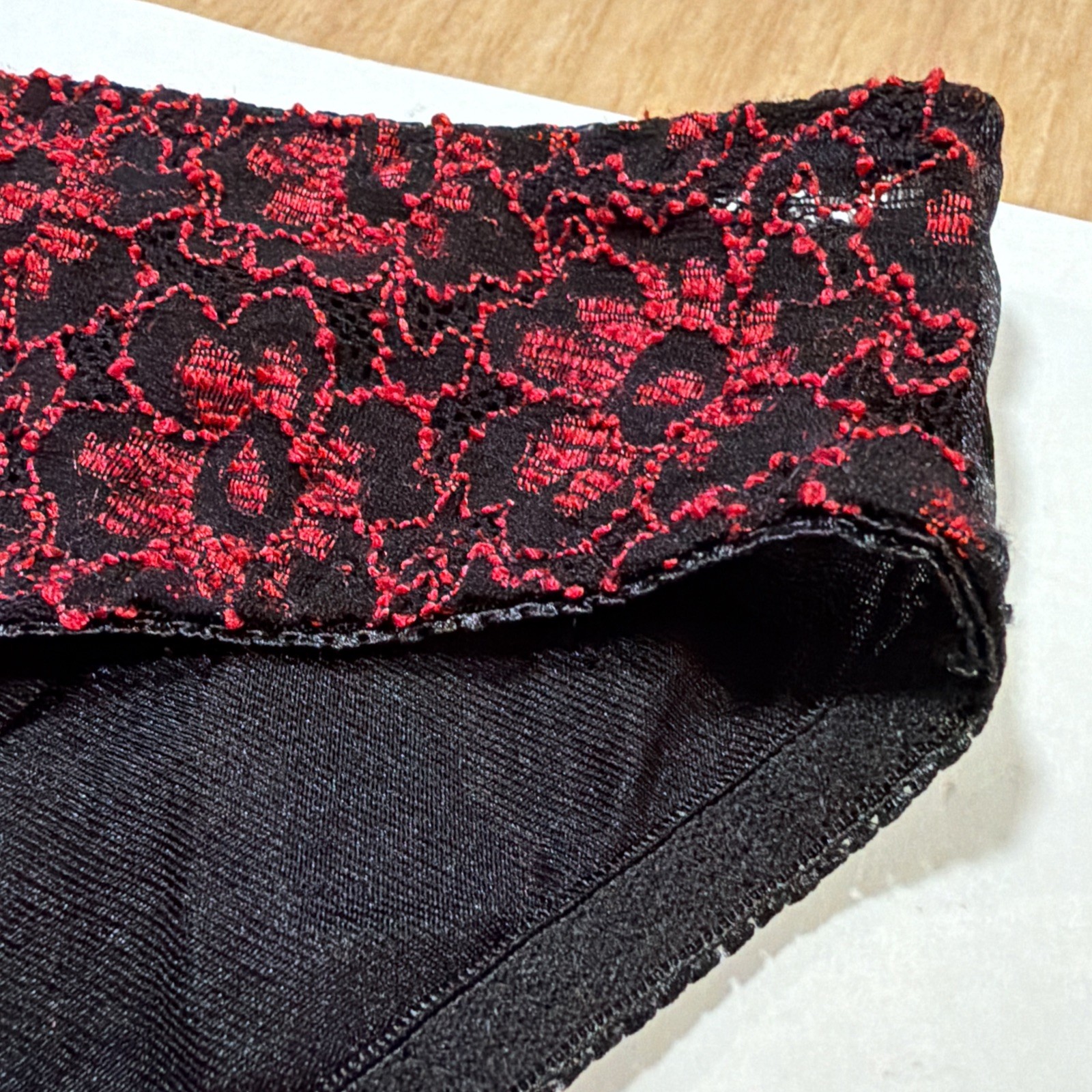 Vintage Jolie Silky Bikini Panties Black With Red Lace Size 7 Second Skin