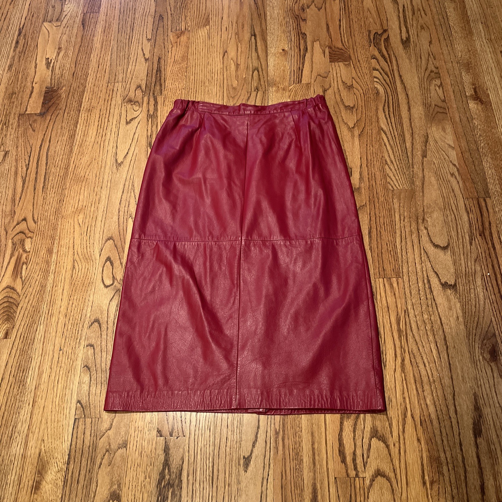 RARE VTG JACQUELINE FERRAR RED LEATHER MIDI SKIRT BOHO RODEO INDIE 32” WAIST