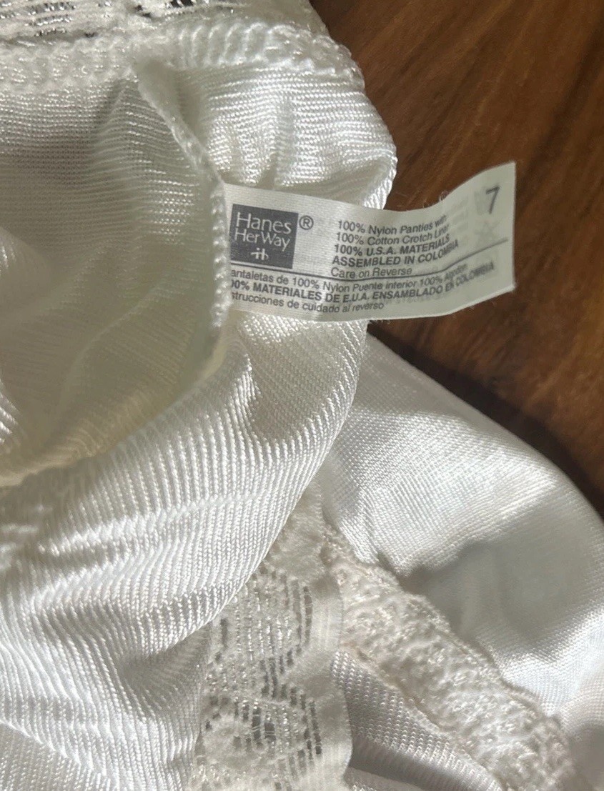 Hanes Her Way White Panties 7/L Bikini Second Skin Hi-Cut Brief Satin Nylon