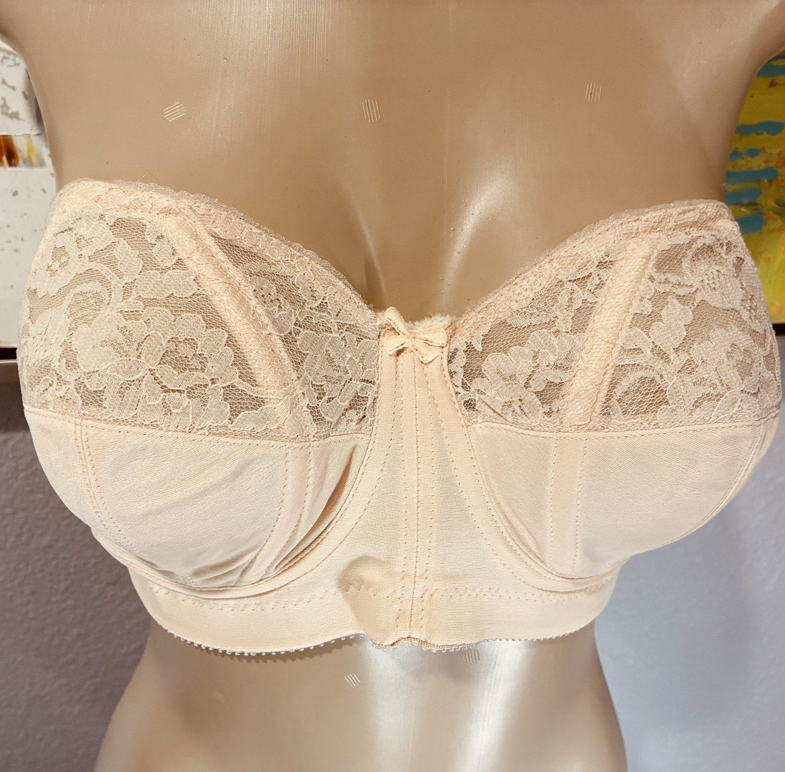 Vtg Goddess Nude Strapless Nylon Bullet Bra 34DD