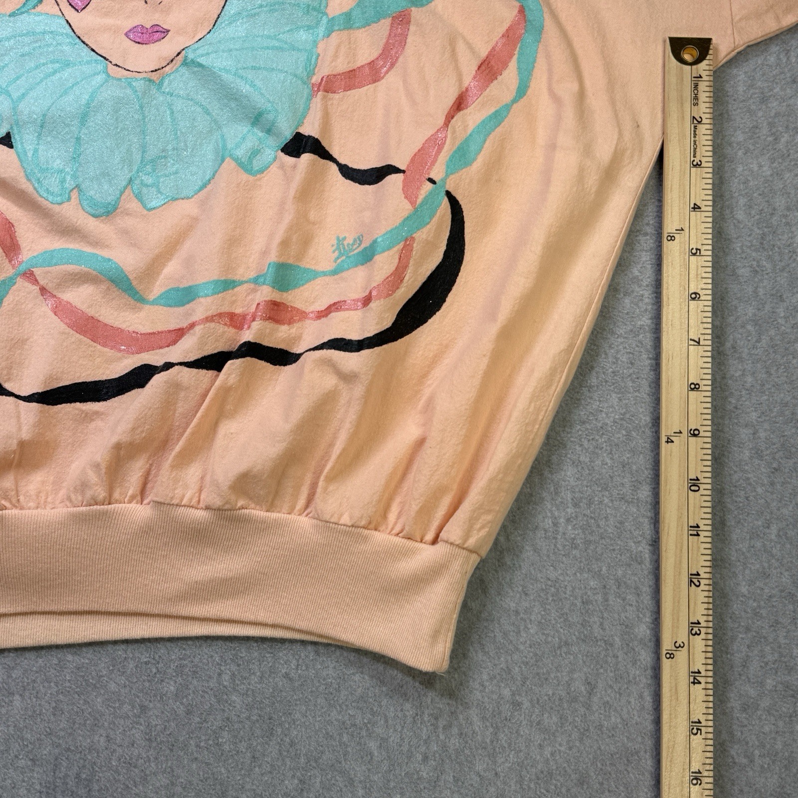 Vintage 1980s Hand Painted Harlequin Artwear Top and Pants Set Pastel USA M