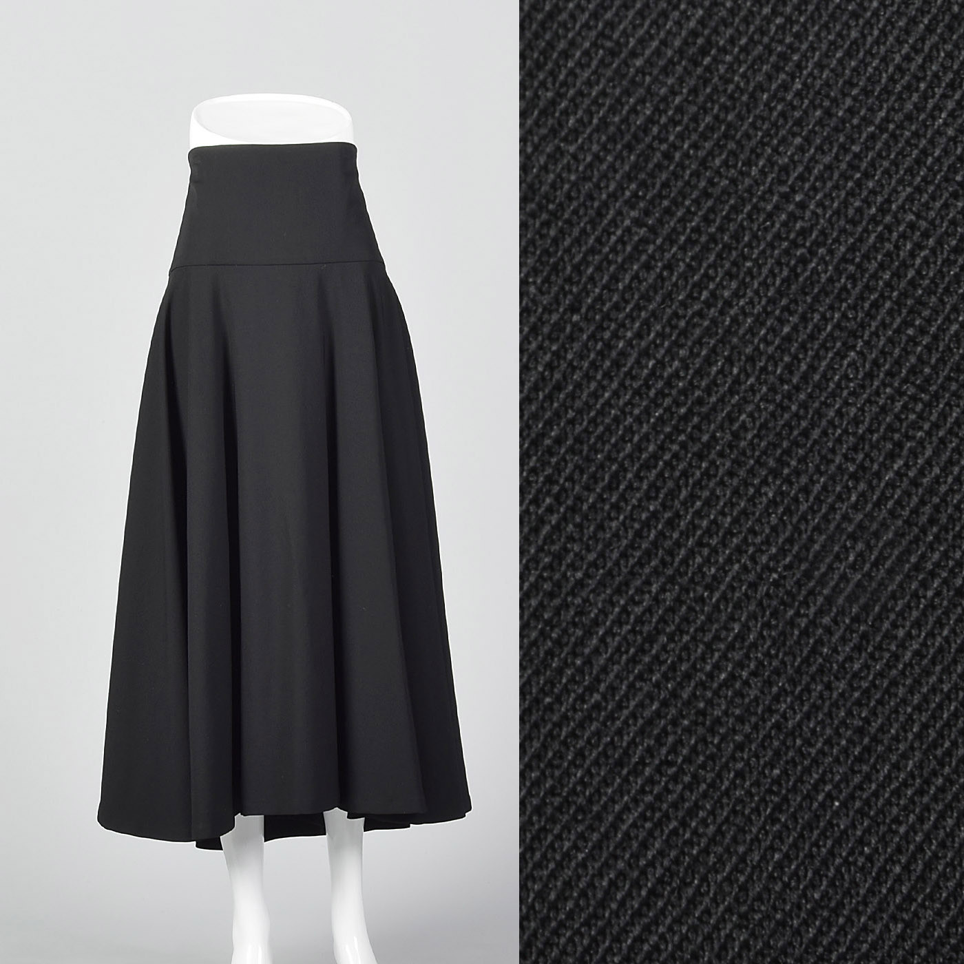 L Yohji Yamamoto Black Full Circle Skirt High Waist Boning Classic Separates VTG