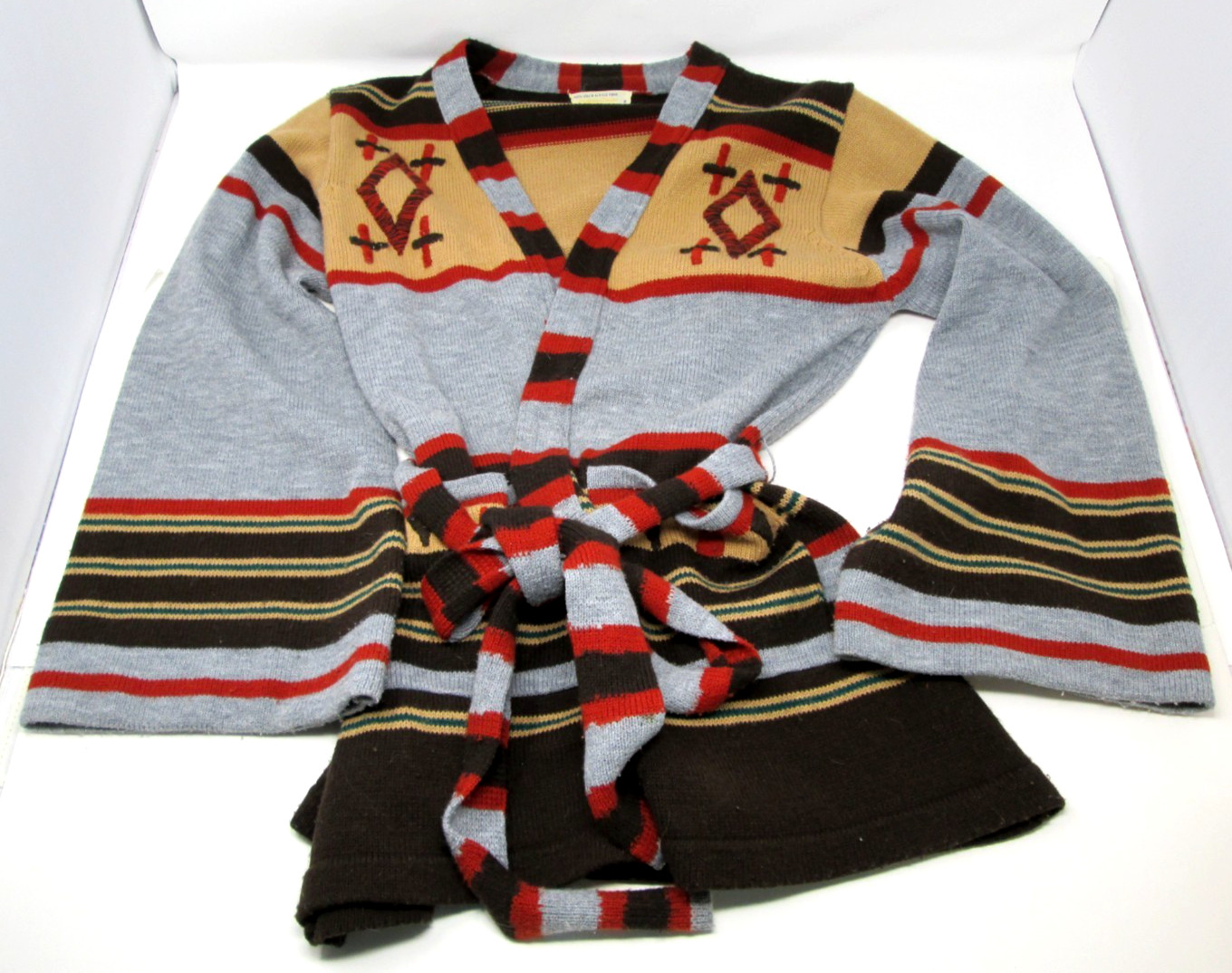 Vintage 1970s Tie Front Sweater Bell Sleeve Hippy Boho DonnKenny Womens Cardigan