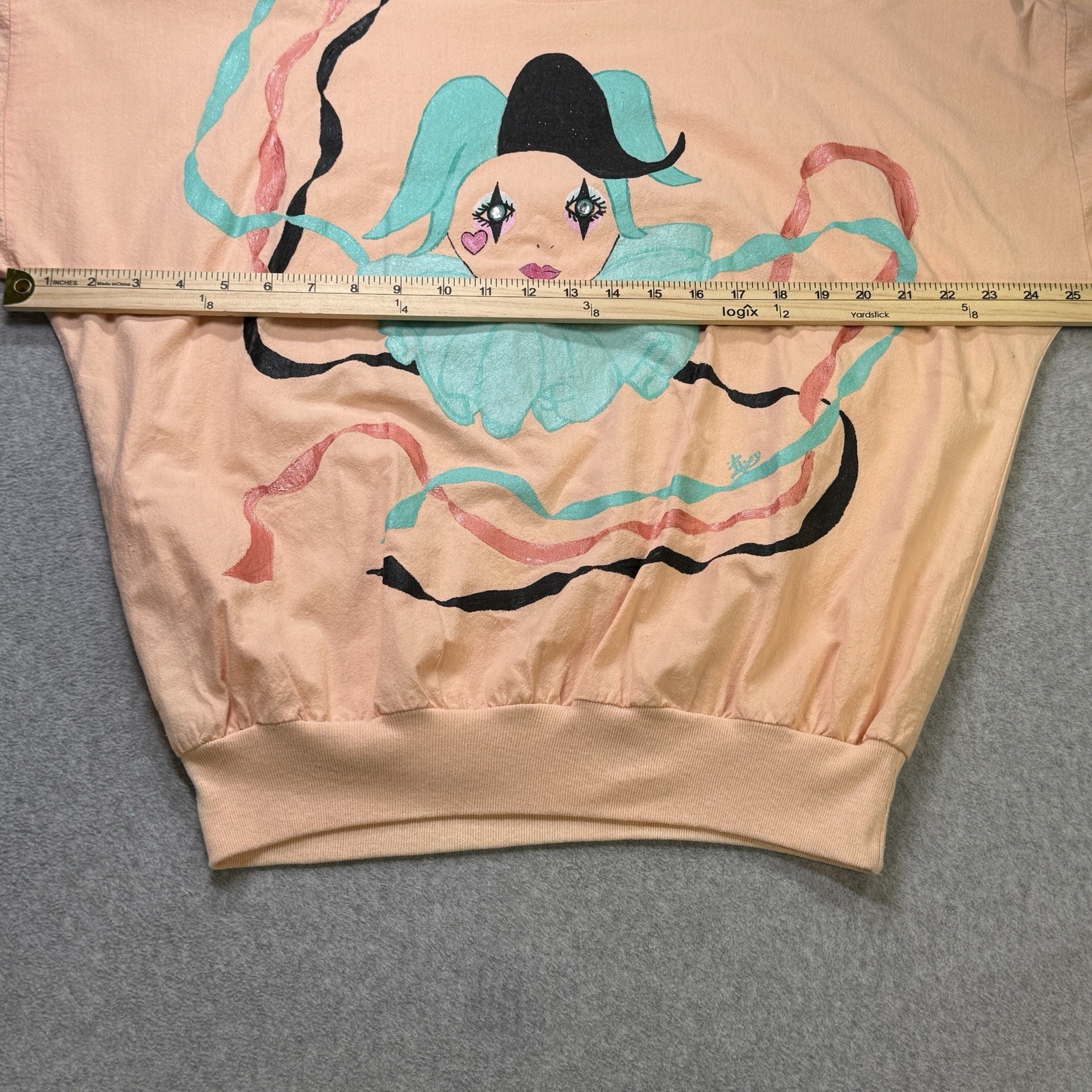 Vintage 1980s Hand Painted Harlequin Artwear Top and Pants Set Pastel USA M