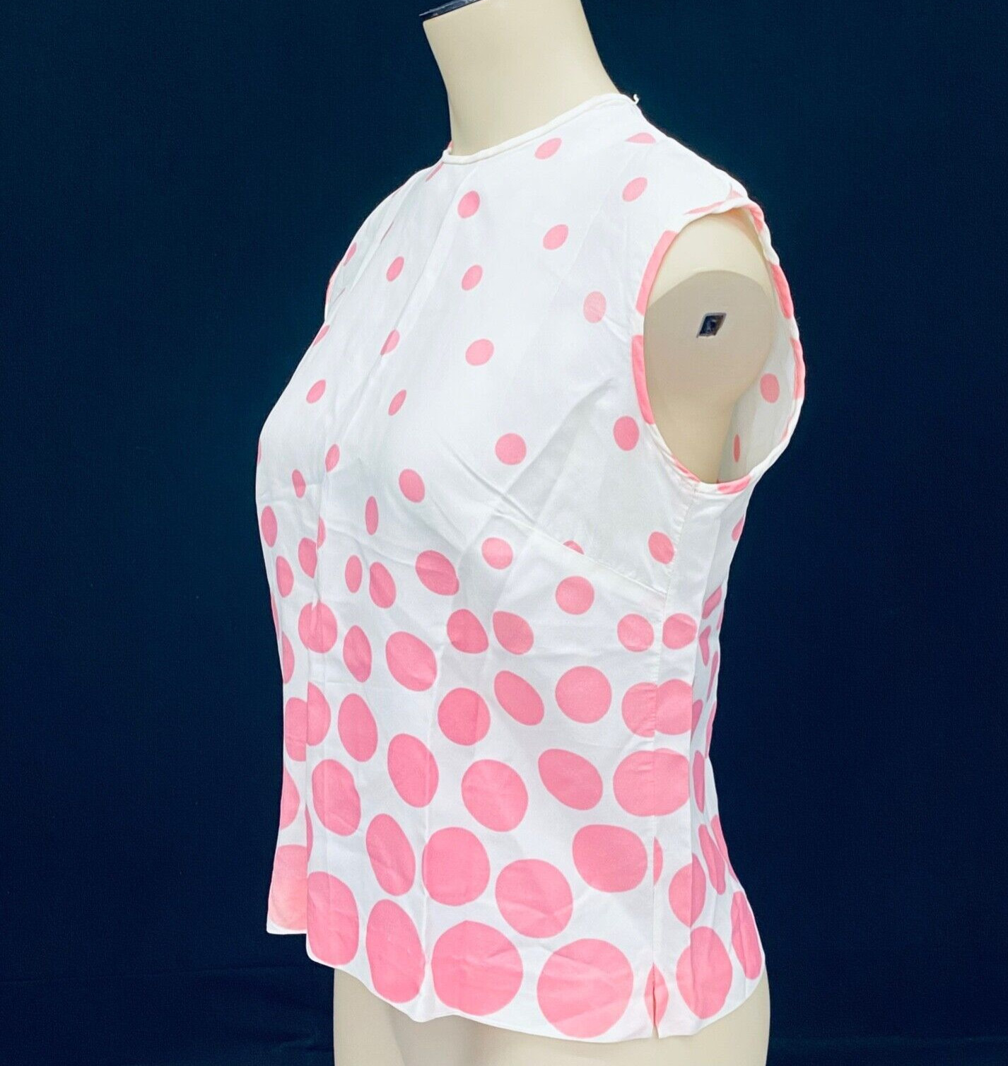 Vintage 1960s white pink polka dot blouse sleeveless crop top shirt pin-up mod S