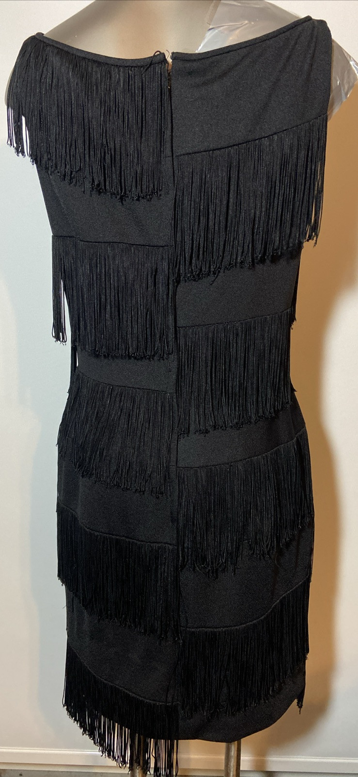 Vintage Sydney North Black Fringe Dress Hollywood Flapper Knee Gown 38” Formal