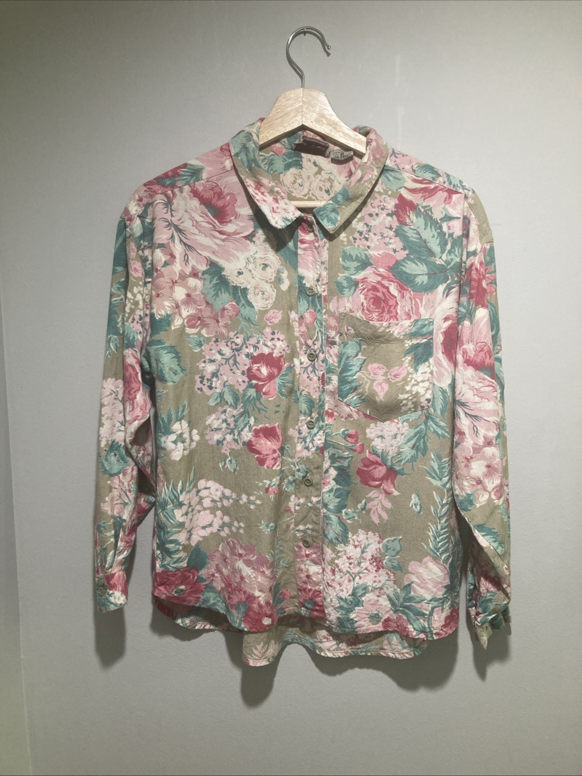 Vintage 1980s Women’s Floral Blouse Medium Cottagecore Grandmacore Shabby Chic