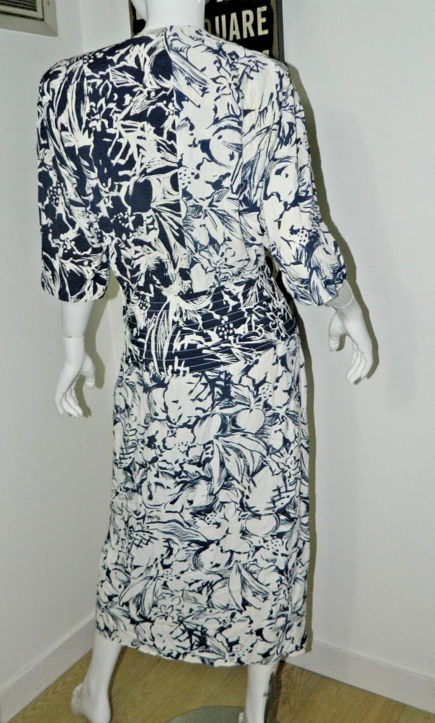 Barbara Barbara Dress Size Large Vintage Blue White 80s Party Faux Wrap Dress