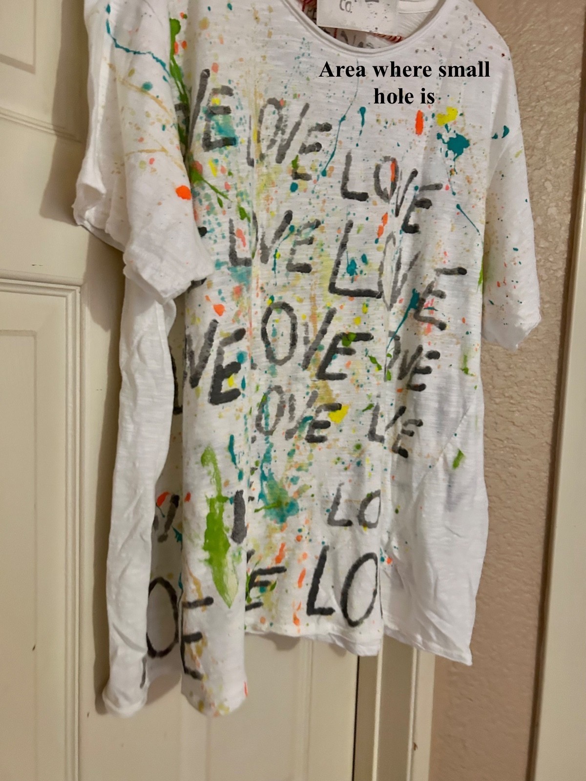 Magnolia Pearl NWT & Distress Tiny Flaw Love Amor Color Splash Tee in True