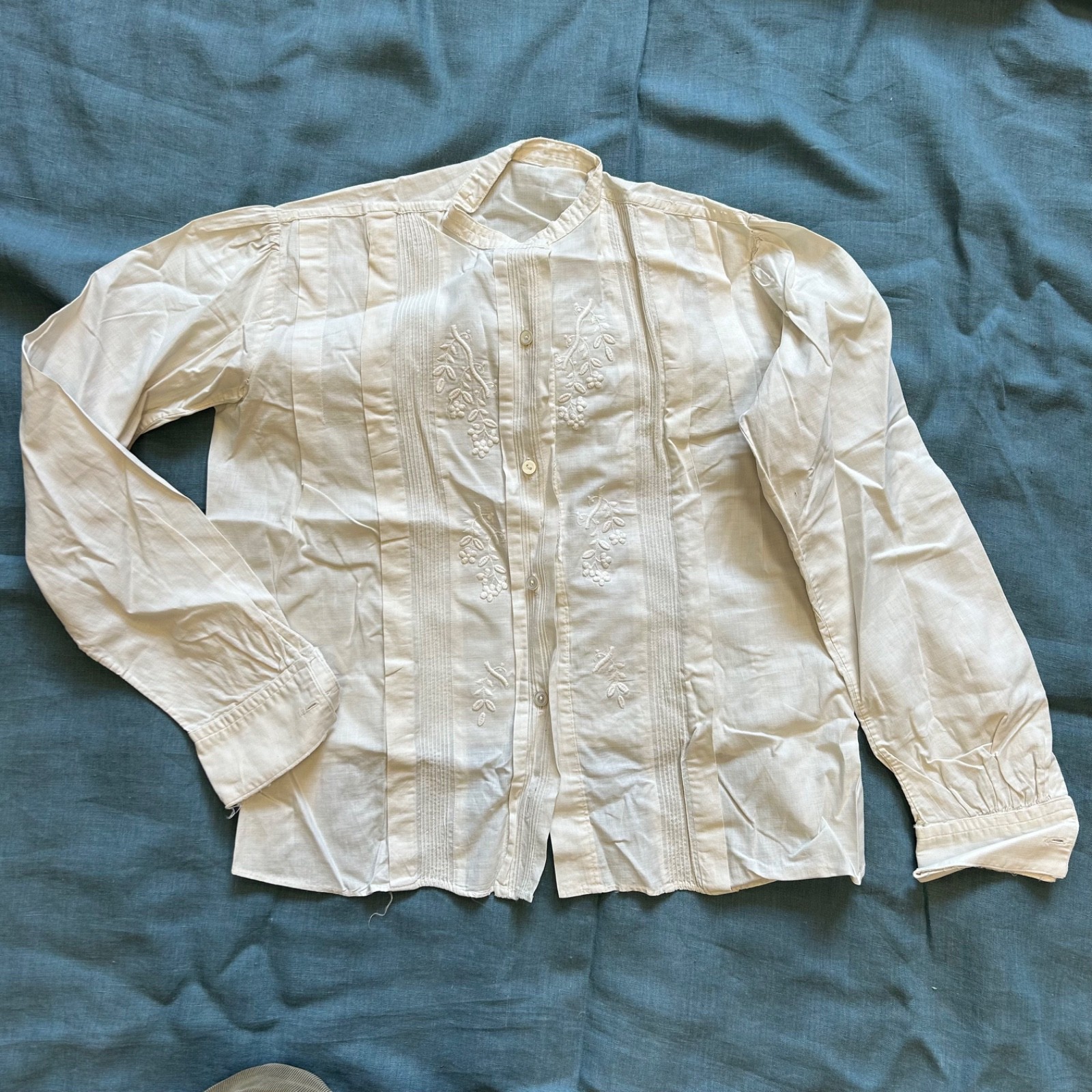 Late 19th-Early 20th Century Women’s Blouse Machine Embroidery and Pleats