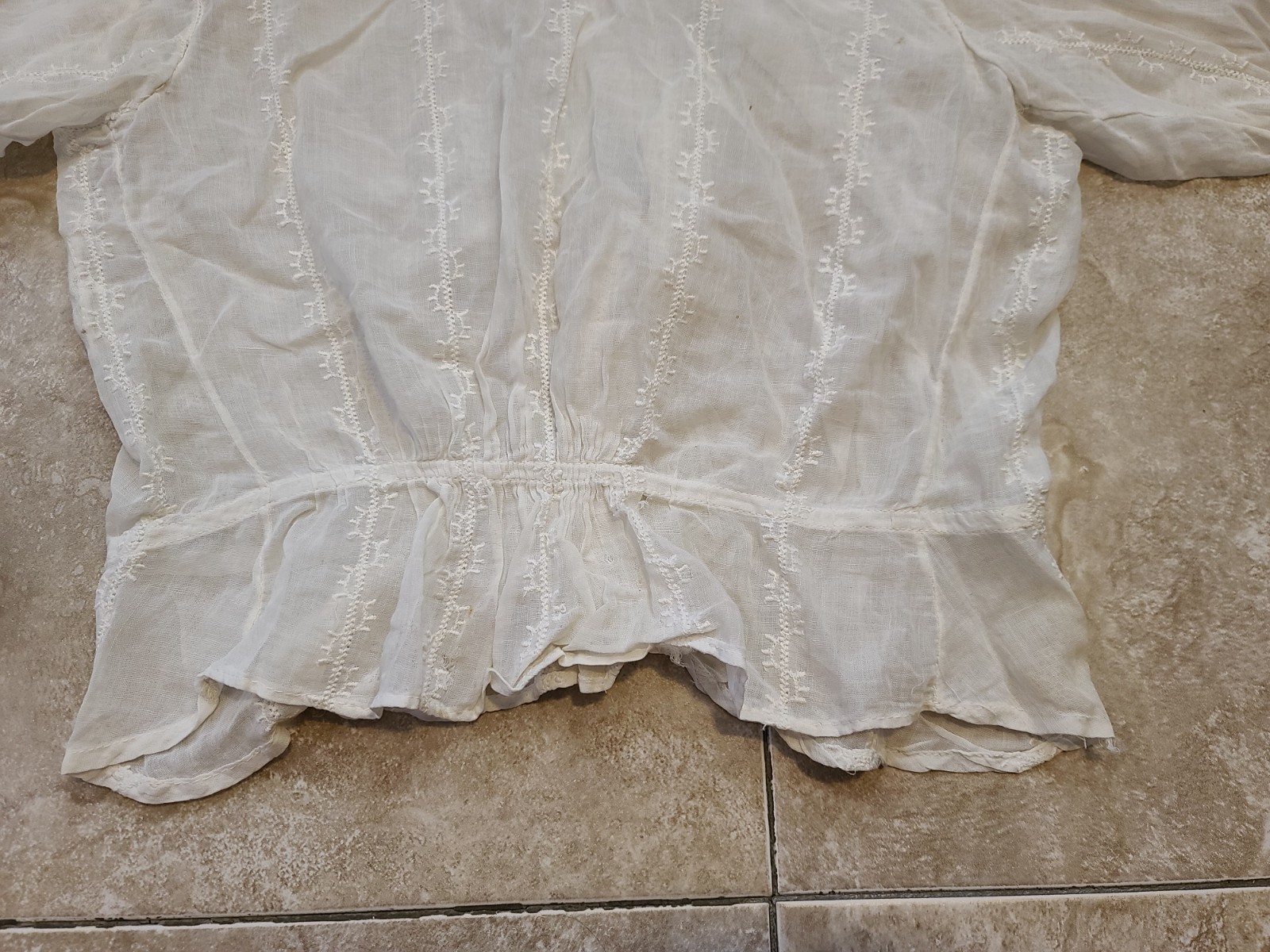 Antique Edwardian Sheer Lacy Dressing Night Gown Shirt Blouse Prarie Wedding S