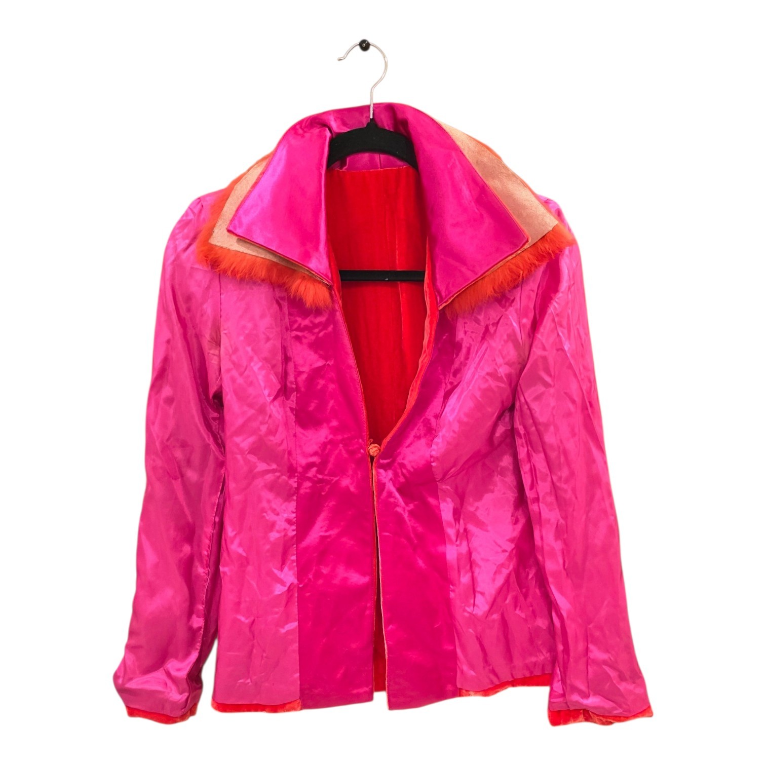 Nanette Lepore Red Velvet Jacket 2 Silk Blend Removable Rabbit Fur Collar Y2K